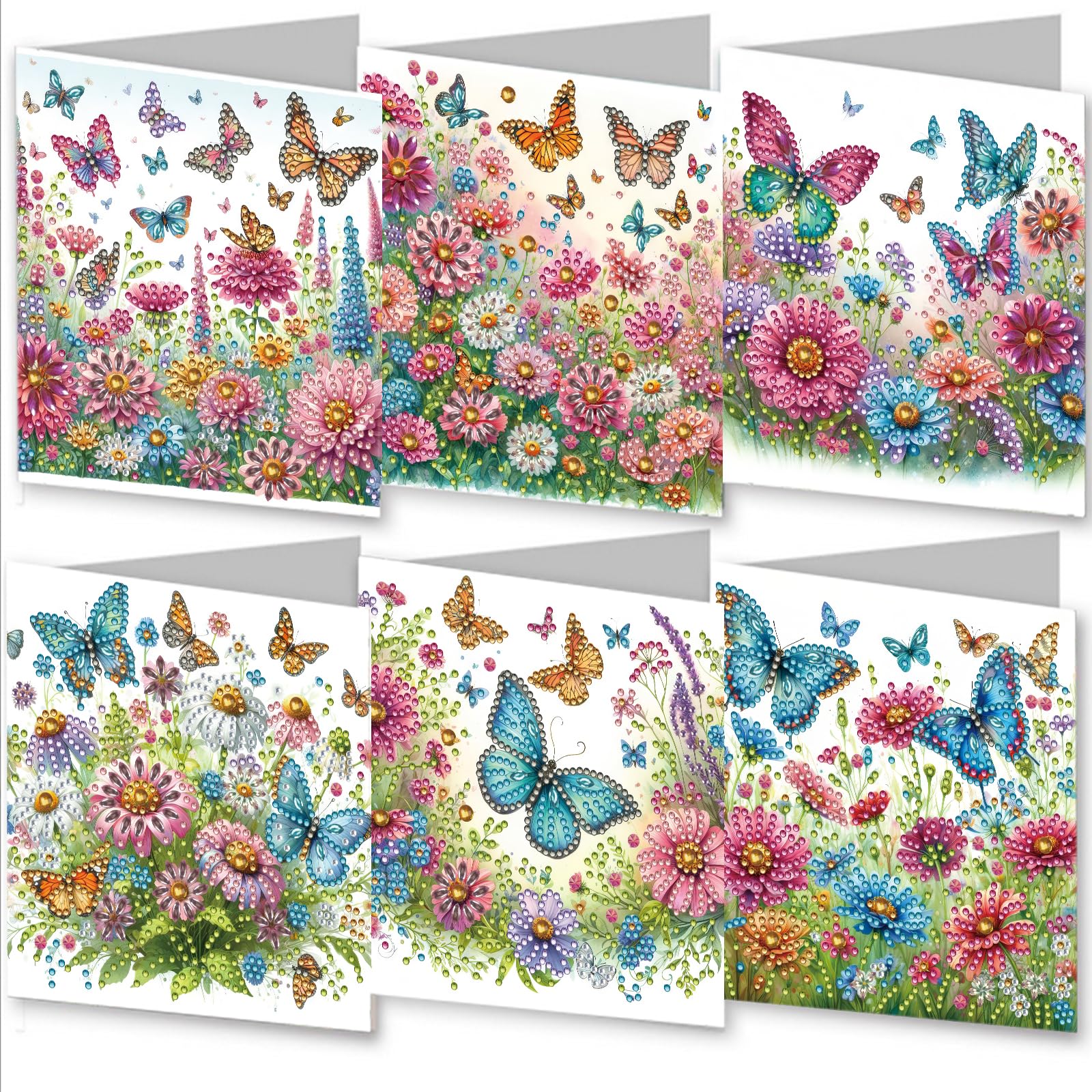 AYUCHYN ART 6 Pack Mixed Greeting Cards Fluttering | 5D DIY Diamond Painting Crystal Art Cards Making Kit with Envelopes & Full Tools | Xmas Cards Gift Postcards for Handmade 30ร15cm (Butterflies)