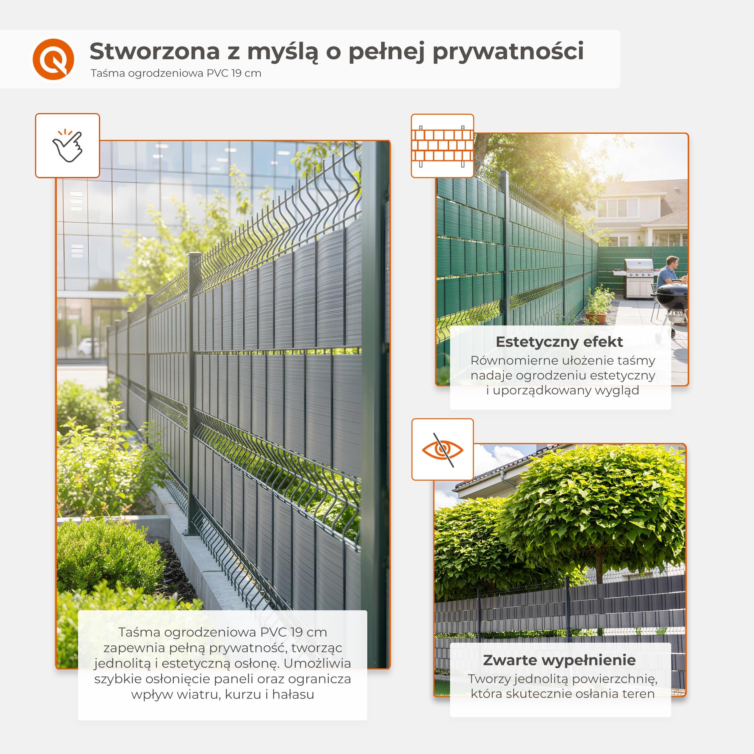 Quest taśma ogrodzeniowa PVC do paneli z podwójnym prętem – zielona, 19 cm