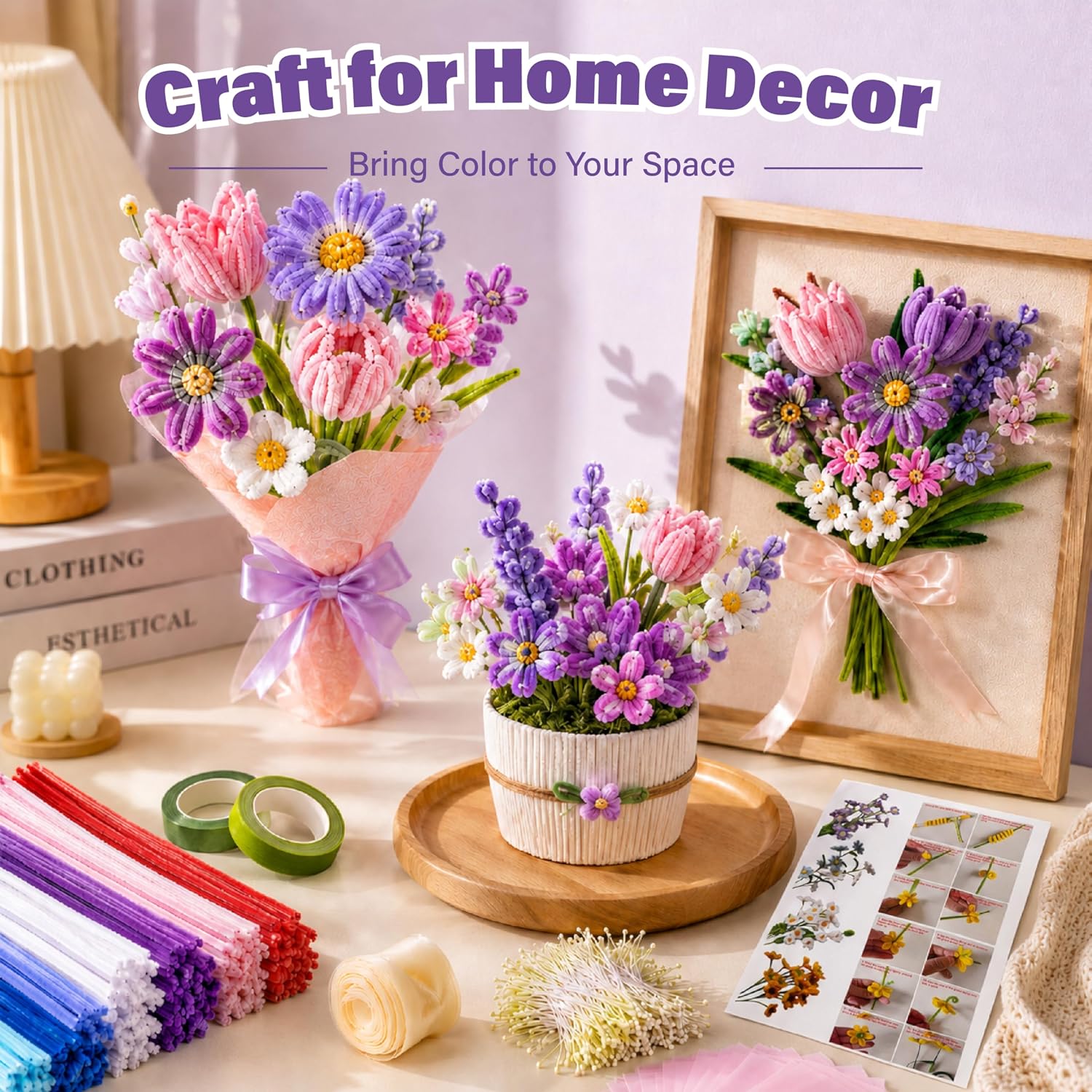 STHHD Pipe Cleaners Bulk, 1000 Pcs Flower Making Kit with Storage Bag
