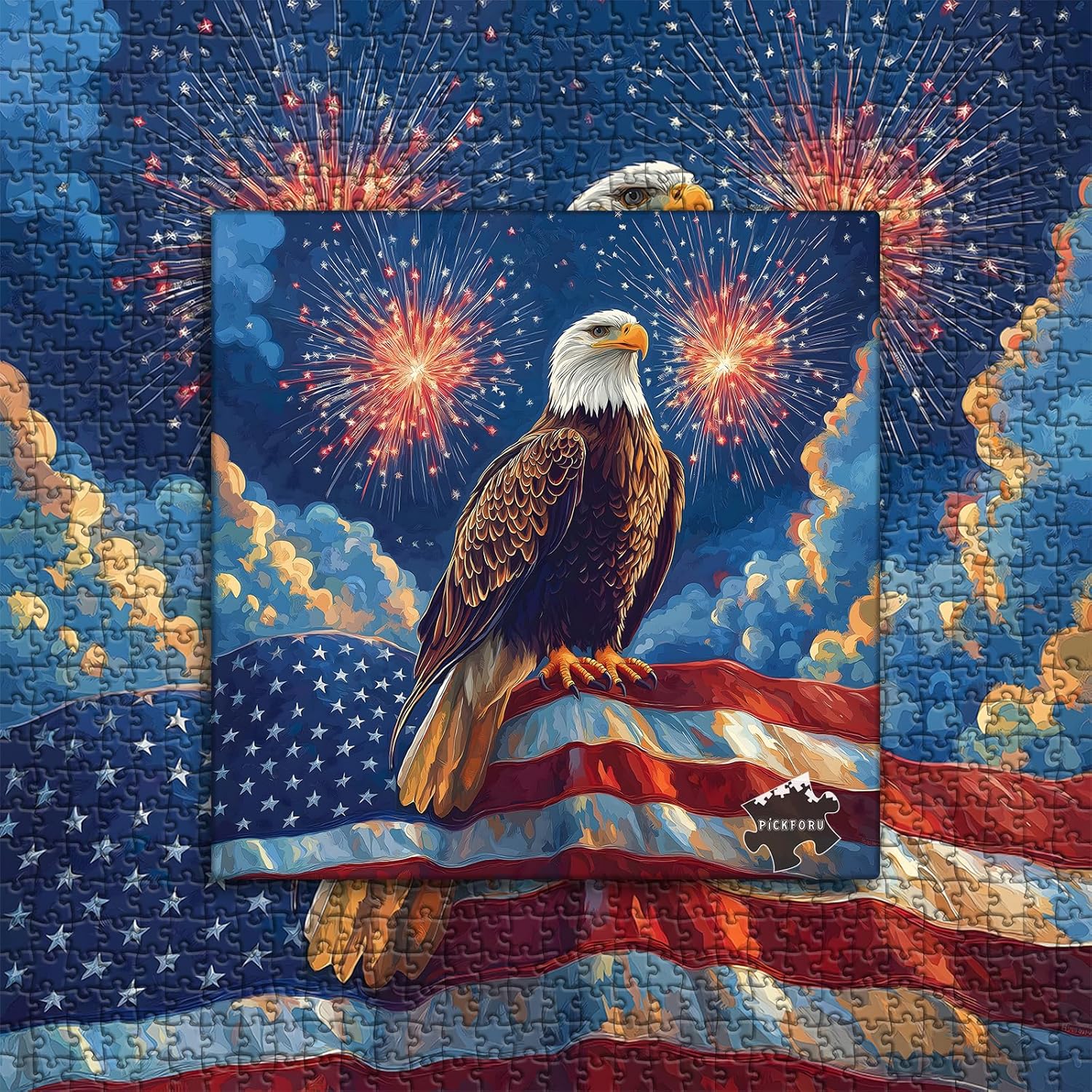 American Flag Eagle Puzzles for Adults 1000 Pieces, United States Country Patriotic Puzzles Faith, USA Bird Jigsaw Puzzles 1000 Pieces, PICKFORU Freedom Eagle Puzzle