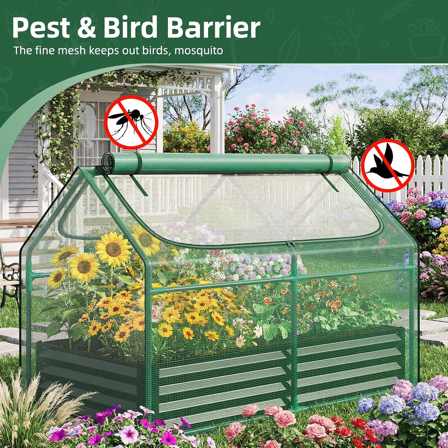 Superlele Mini Greenhouse for Outdoor, 48x24x36In Portable Greenhouse with 2 Large Zipper Doors, Reinforced Green PE Mesh Cover for Plant Protection and Winter Gardening, Steady Steel Frame