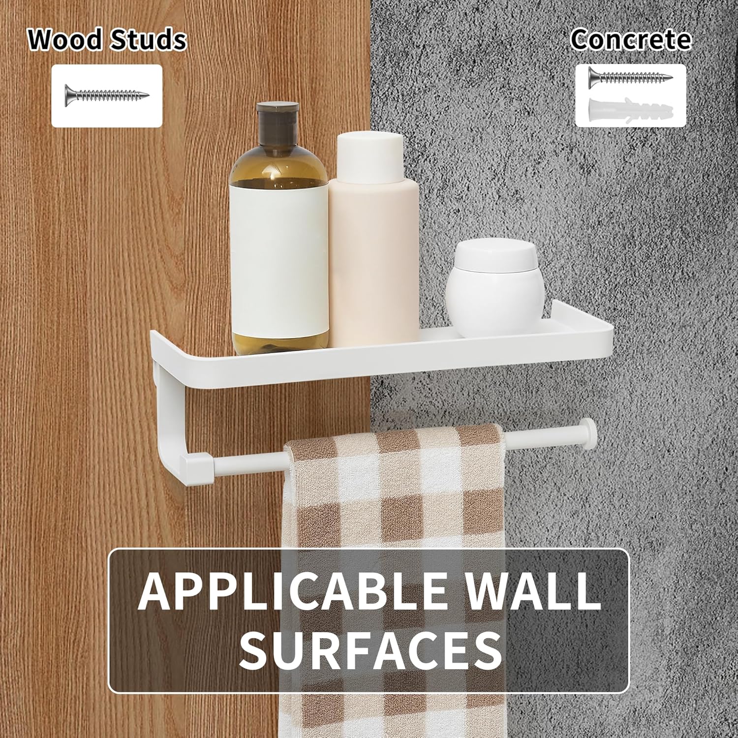 LEQ Hand Towel Holder for Bathroom -Paper Towel Holder Wall Mount - for Bathroom Black Paper Towel Holder with Shelf -Kitchen Towel Holder (White, 12.8in)