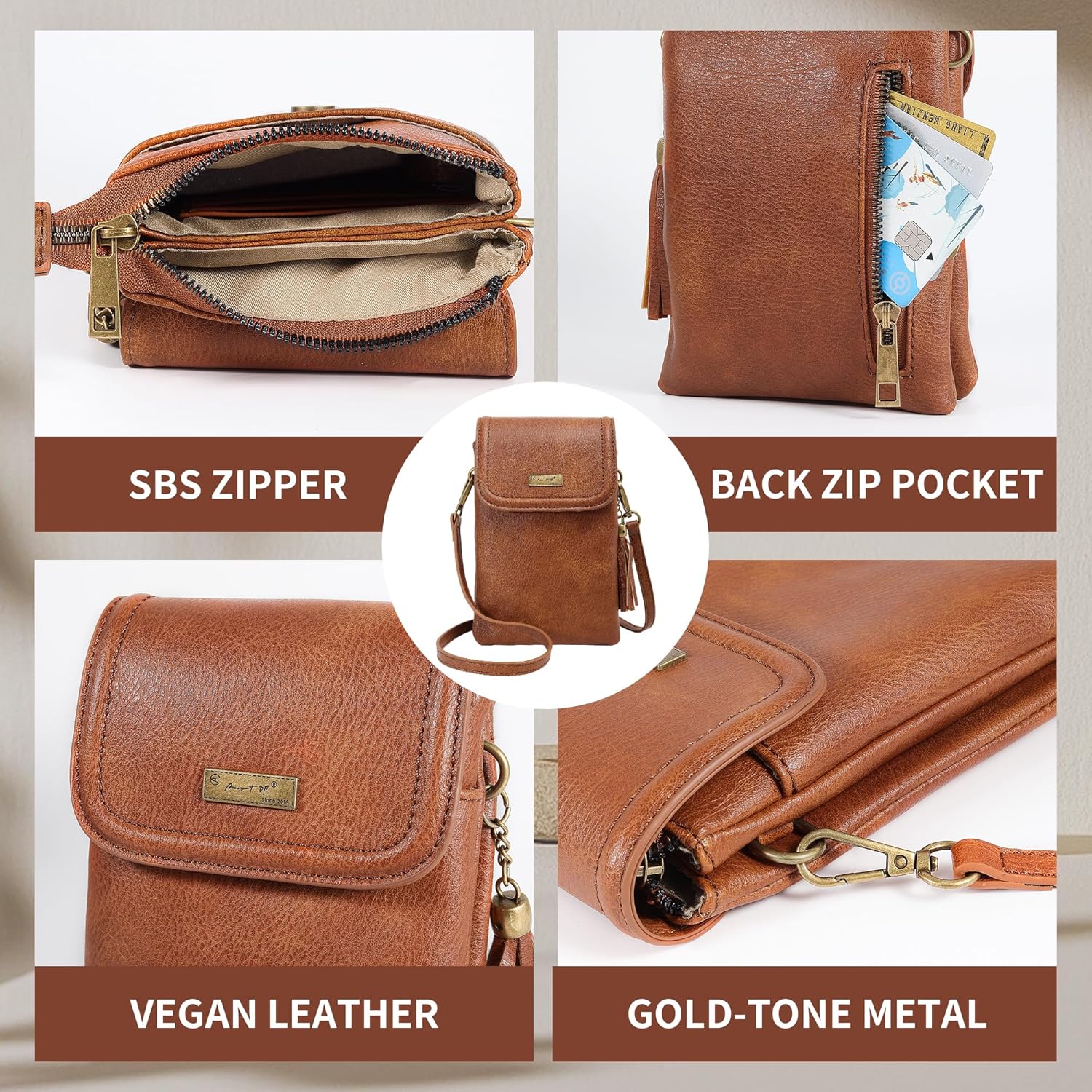 AnsTOP Small Crossbody Bag for Women – Minimalist Vegan Leather Phone Purse with Tassel & Adjustable Strap - Image 4