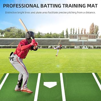 Shopsource Baseball Softball Training Mat with Home Plate Batters Box - Upgraded Anti-Slip Mat with Stitched Embroidery Turf for Indoor Outdoor