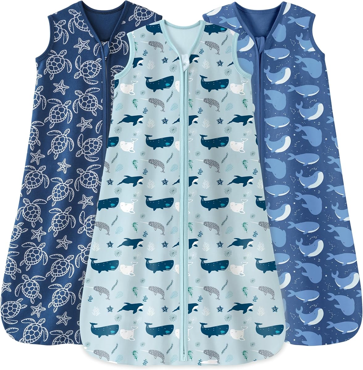 Unnivoll Saco de dormir para bebé de 0 a 6 meses, paquete de 3, 100% algodón, manta ligera de 0,5 TOG, saco de dormir para bebé con cremallera de 2 vías para recién nacido (pequeño)