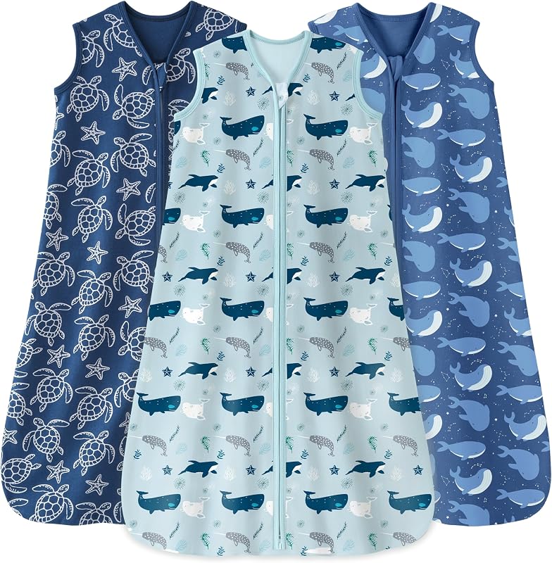 Unnivoll Saco de dormir para bebé de 0 a 6 meses, paquete de 3, 100% algodón, manta ligera de 0,5 TOG, saco de dormir para bebé con cremallera de 2 vías para recién nacido (pequeño)