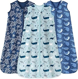 Unnivoll 3er Pack Schlafsack Baby Sommer 0.5 Tog 100% Baumwolle Sommerschlafsack Babyschlafsack 12-18 monate 84 cm für Jungen Mädchen Kinder Blau Hai