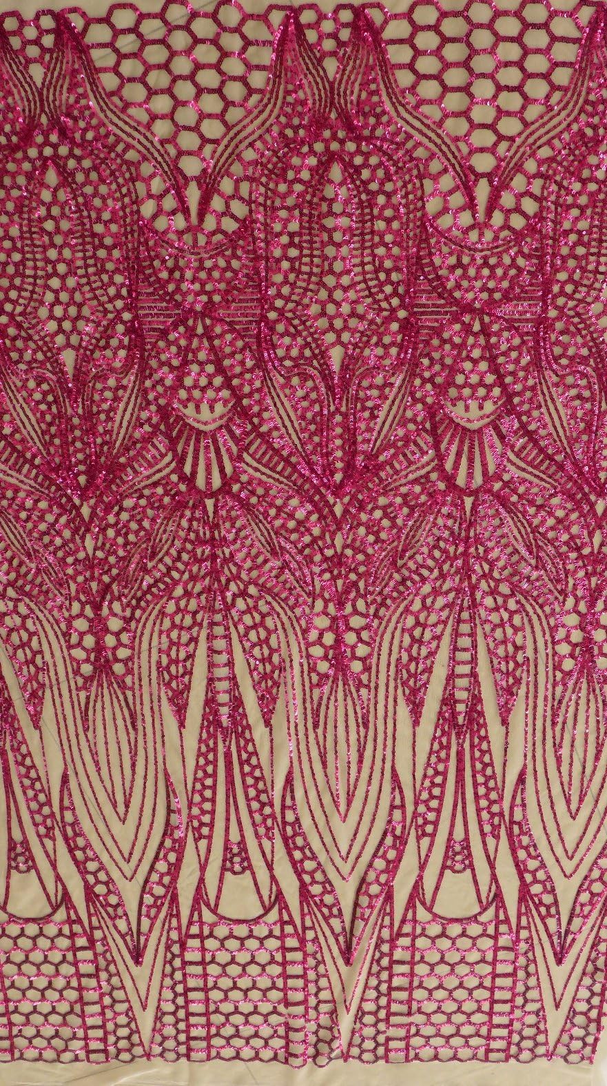 New Pink Sequins on Beige Netting Embroidery Fabric Show/evening/stage Performances 51'' Fashion Dress Fabric Sales By the Yard