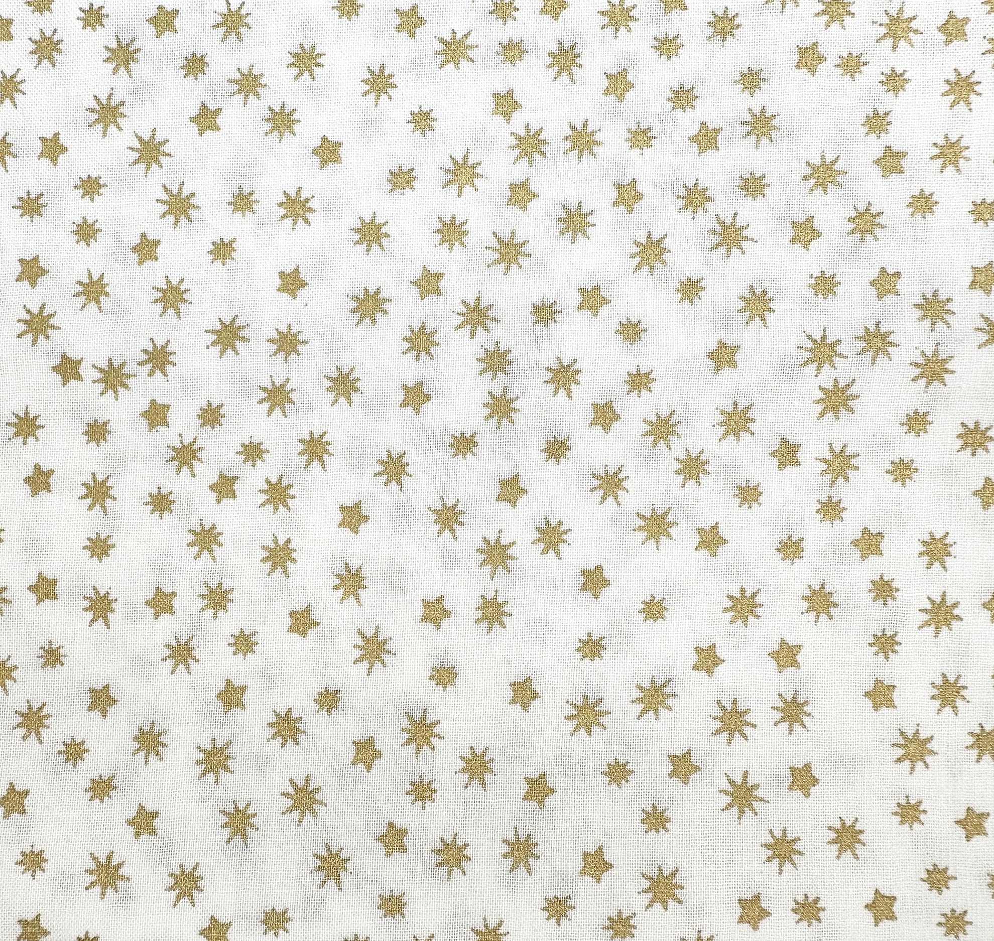 Glamour Secrets Gold Christmas Fabric - Metallic Stars On Cream - Xmas Craft Fabric Material Metre