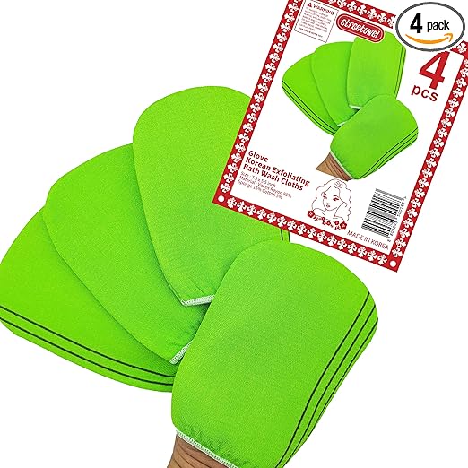 Korean Asian Exfoliating Bath Washcloths Mitt Scrub for Body washcloth Glove Premium Viscose Rayon Towel Korea Made(4 pcs of Glove Exfoliating Mitts)