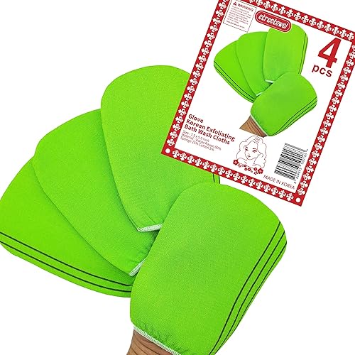 etreetowel Korean Asian Exfoliating Bath Washcloths Mitt Scrub for Body washcloth Glove Premium Viscose Rayon Towel Korea Made(4 pcs of Glove Exfoliating Mitts)
