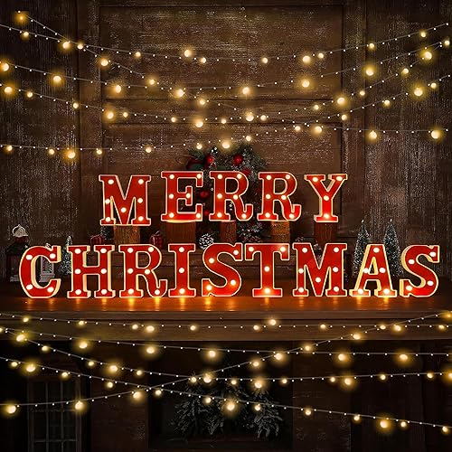 Miniatura 1 de Letras con luces LED de Feliz Navidad, decoración de Navidad, para interiores y exteriores, alfabeto LED, decoración de habitación, 14 unidades,