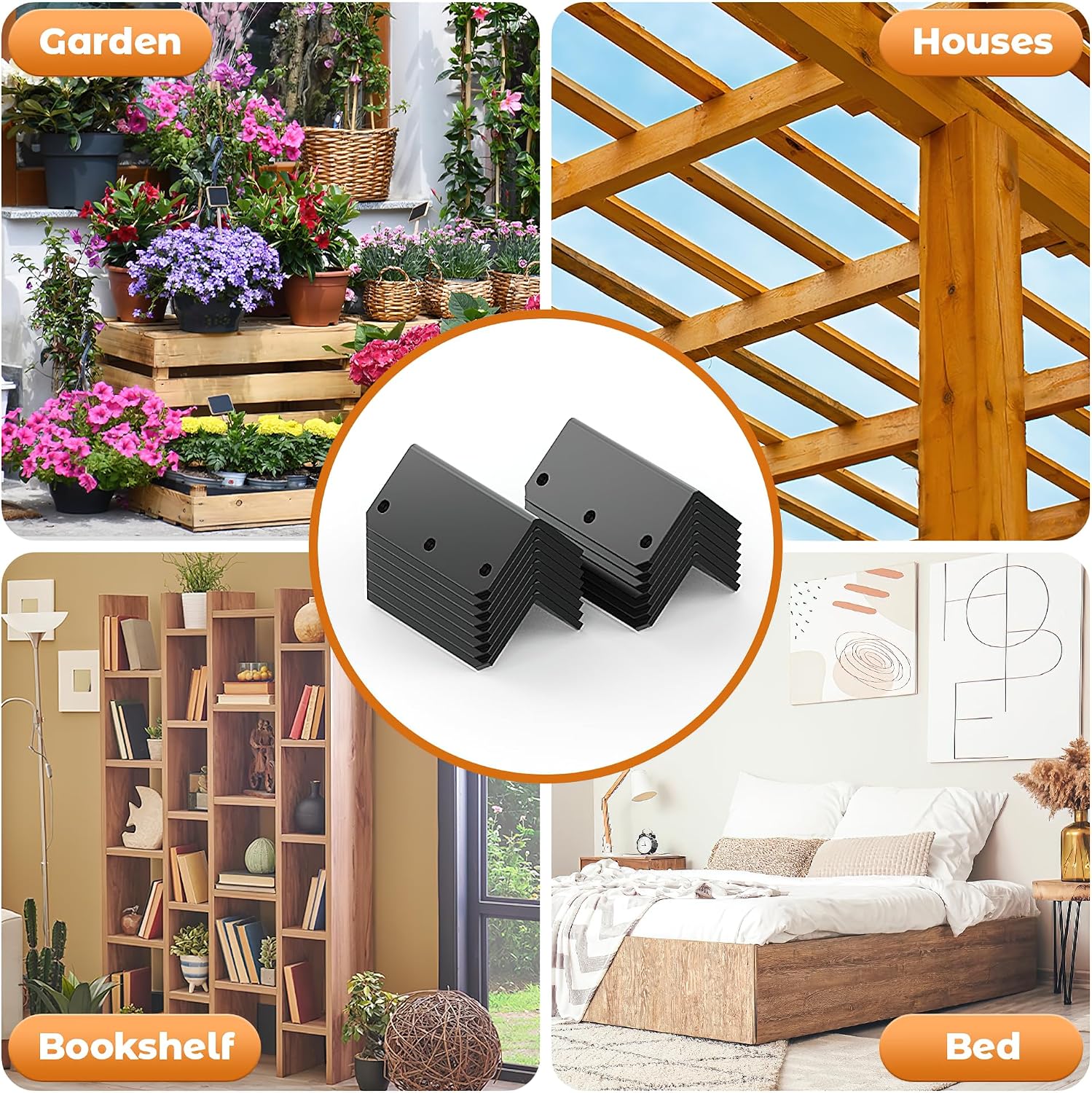 2"x4" Galvanized Corner Brace, 90 Degree Angle Iron Brackets with Holes, Metal Joint Bracket, Heavy Duty Right Angle Bracket for Wood Furniture, Raised Garden Bed Corner Brackets-black-15pcs