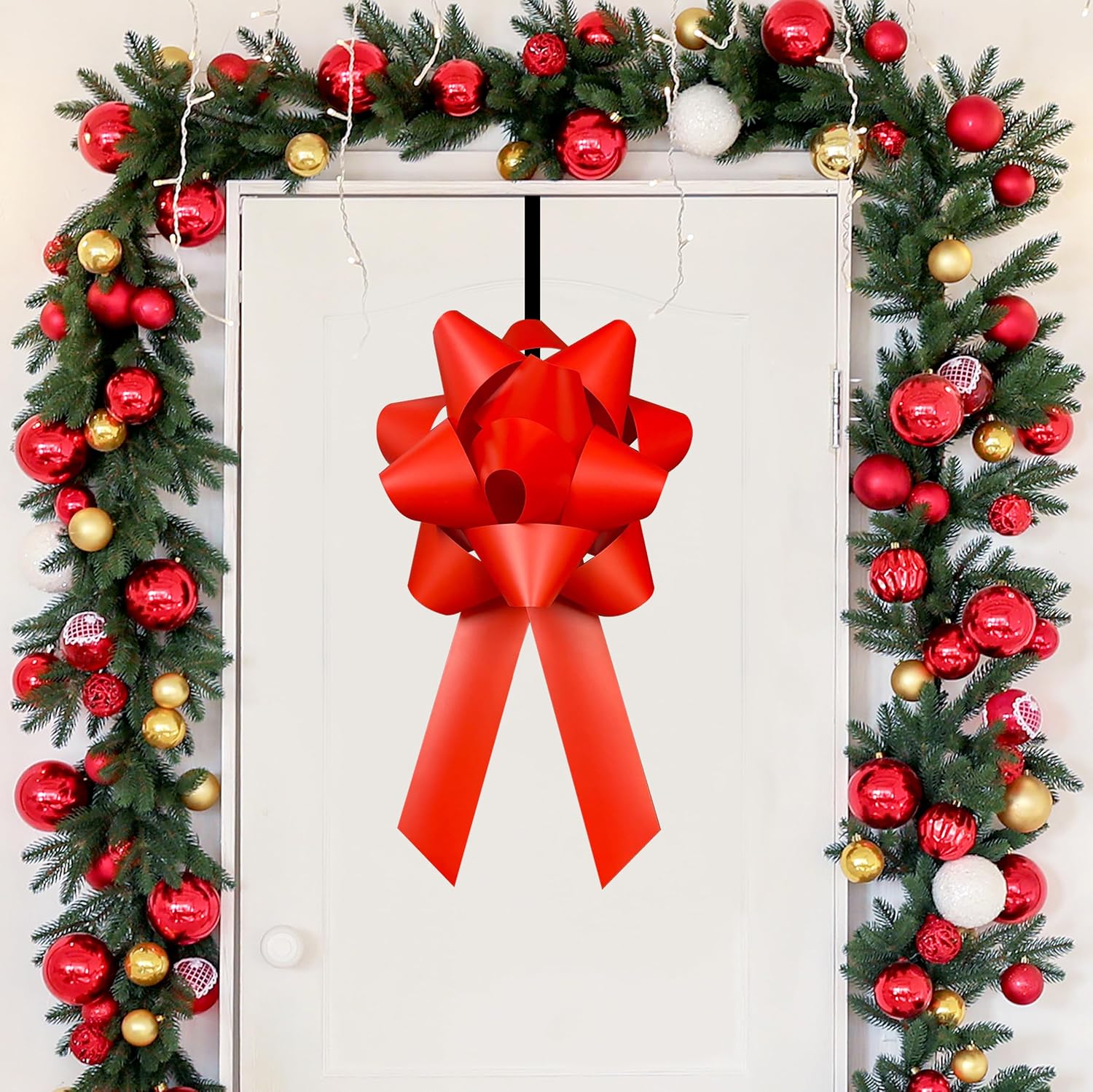 Large 3D Universal Celebration Bow - 18" x 34", Waterproof Vinyl, Suction Cup & Door Hook for Cars, Doors, and Events (Red)