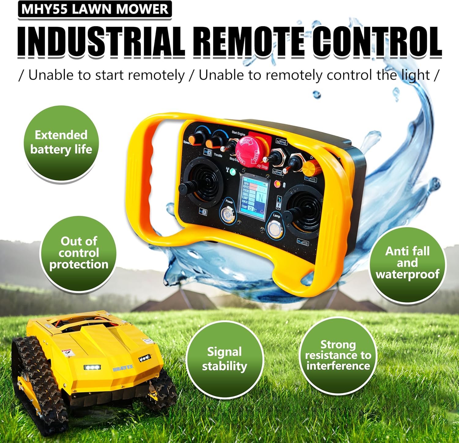 MHY55 224cc Remote Control Lawn Mower - Hybrid Crawler with Pure Copper Brushless Motor - All-Terrain Grass Cutter, 45° Climbing, 200m Remote Control