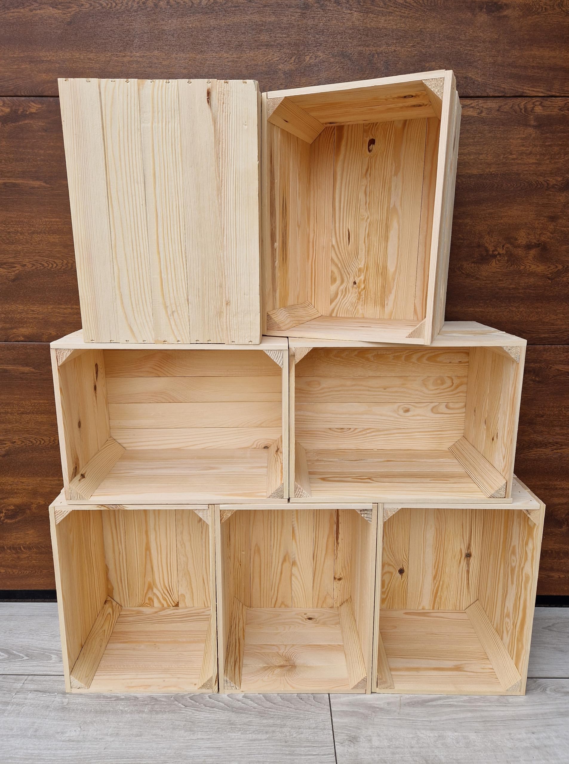 Caisses en bois massif naturel, lot de 1 à 12 – Pratiques et décoratives – Apportent une touche rustique et chaleureuse à votre intérieur ( Naturel, 7)