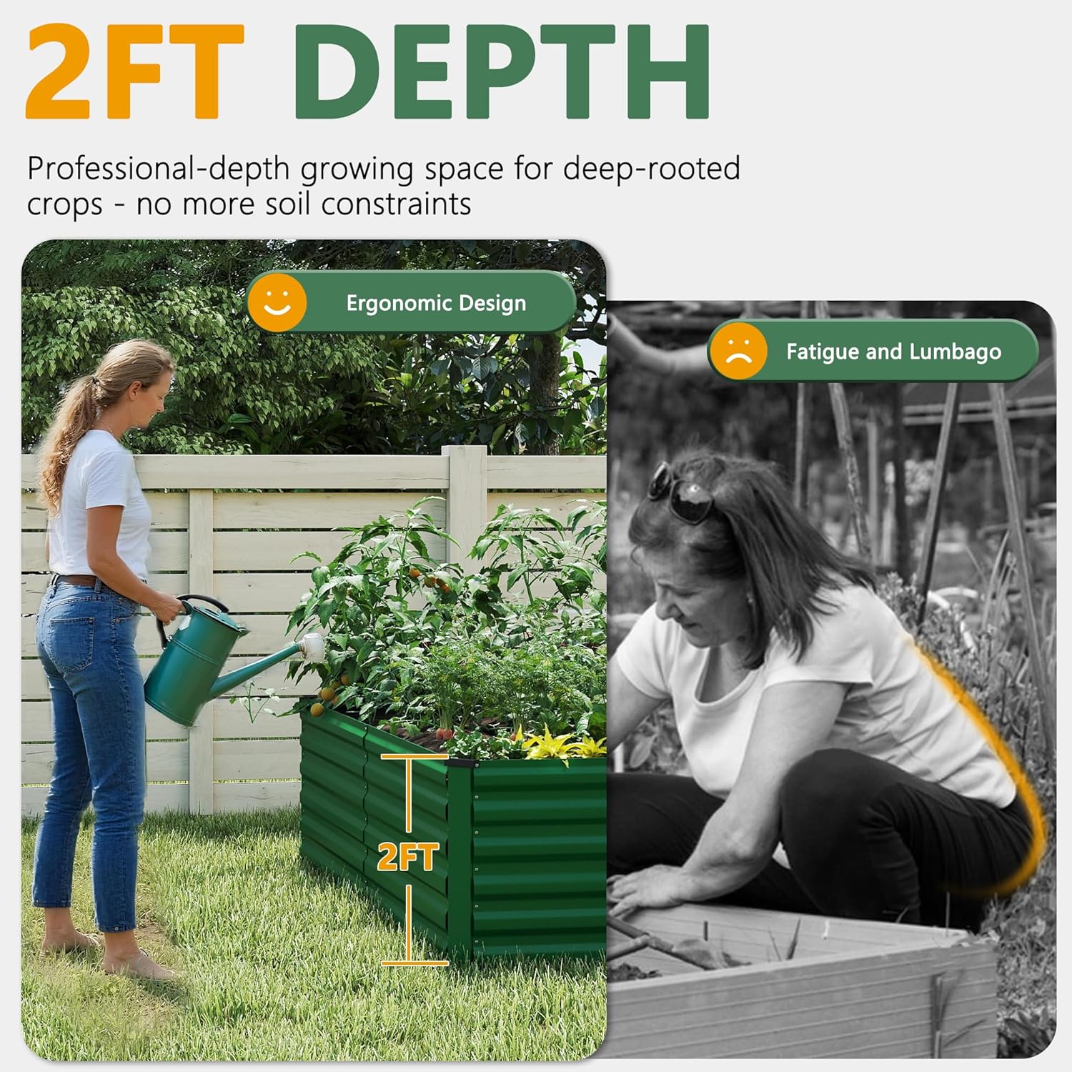 FOOWIN 2pcs 8x4x2ft Galvanized Raised Garden Bed, Planter Raised Garden Boxes Outdoor, Large Metal Raised Beds for Gardening, Garden Bed for Vegetables, Flowers, Herb,478 Gallon Capacity, Green