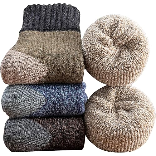 YZKKE 3Pack Mens Super Thick Wool Warm Socks - Soft Comfort Casual Crew Winter Socks