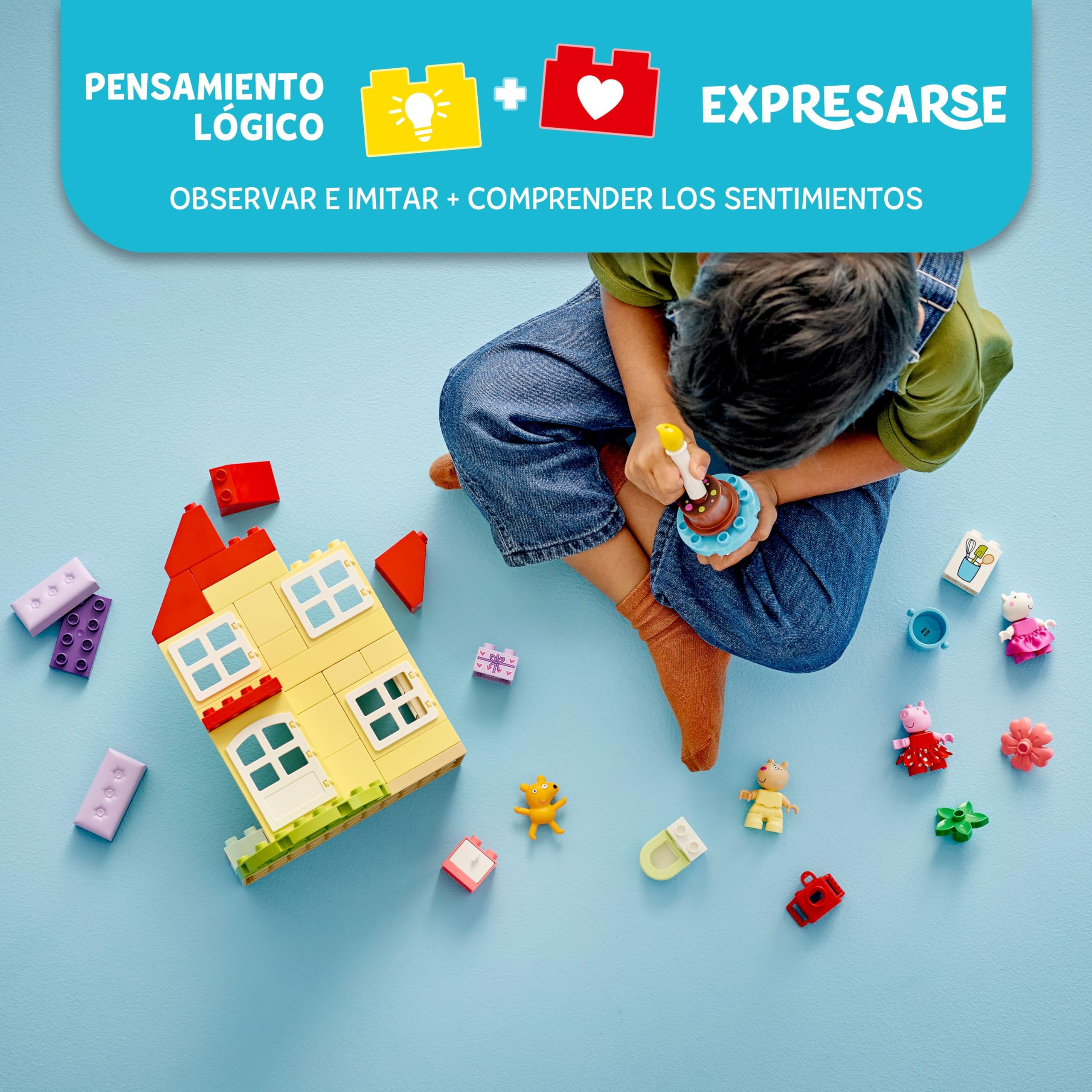 LEGO Duplo Casa de Cumpleaños de Peppa Pig Casita de Juguete con 3 Figuras y Tarta, Juego de Aprendizaje para Construir, Regalo para Niñas y Niños de 2 Años o Más 10433