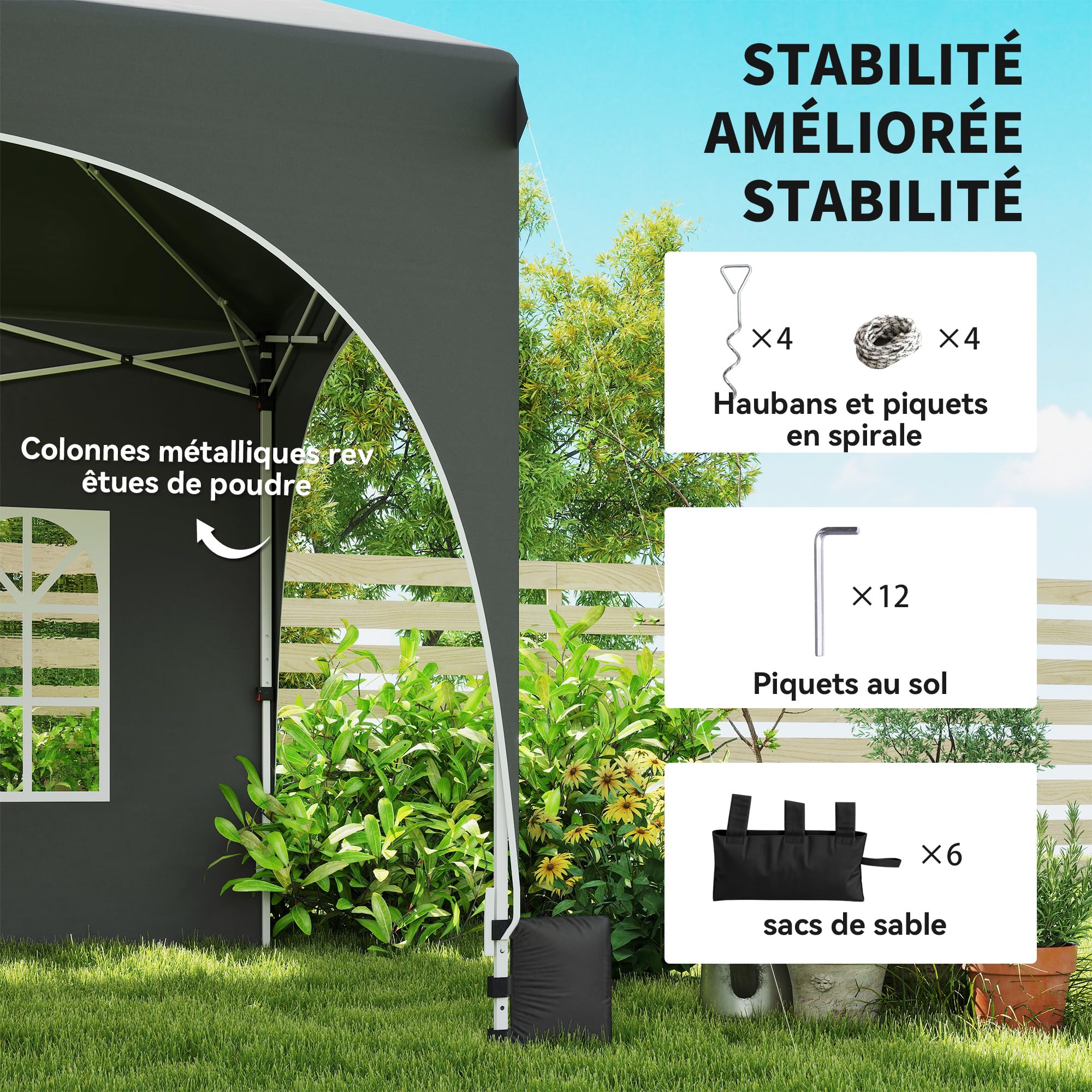 Outsunny Tonnelle Pliante 3x6m Imperméable Anti-UV 6 Parois 6 Sacs Gris