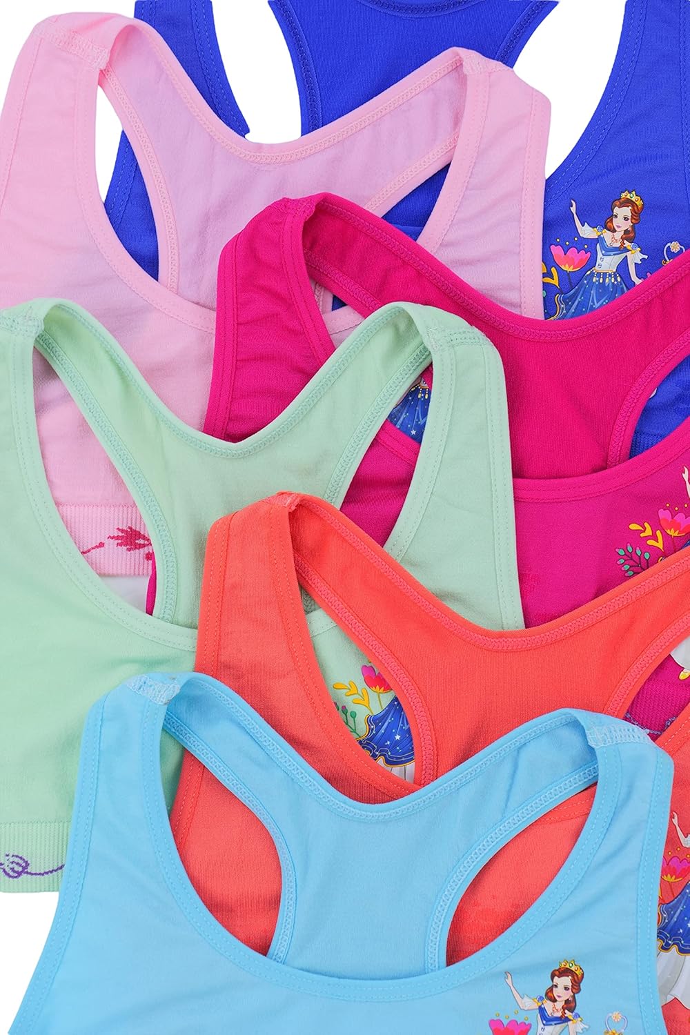 ToBeInStyle Girl’s Pack of 6 Fun Print Training Bras Top Wire-Free Non-Padded - Image 4
