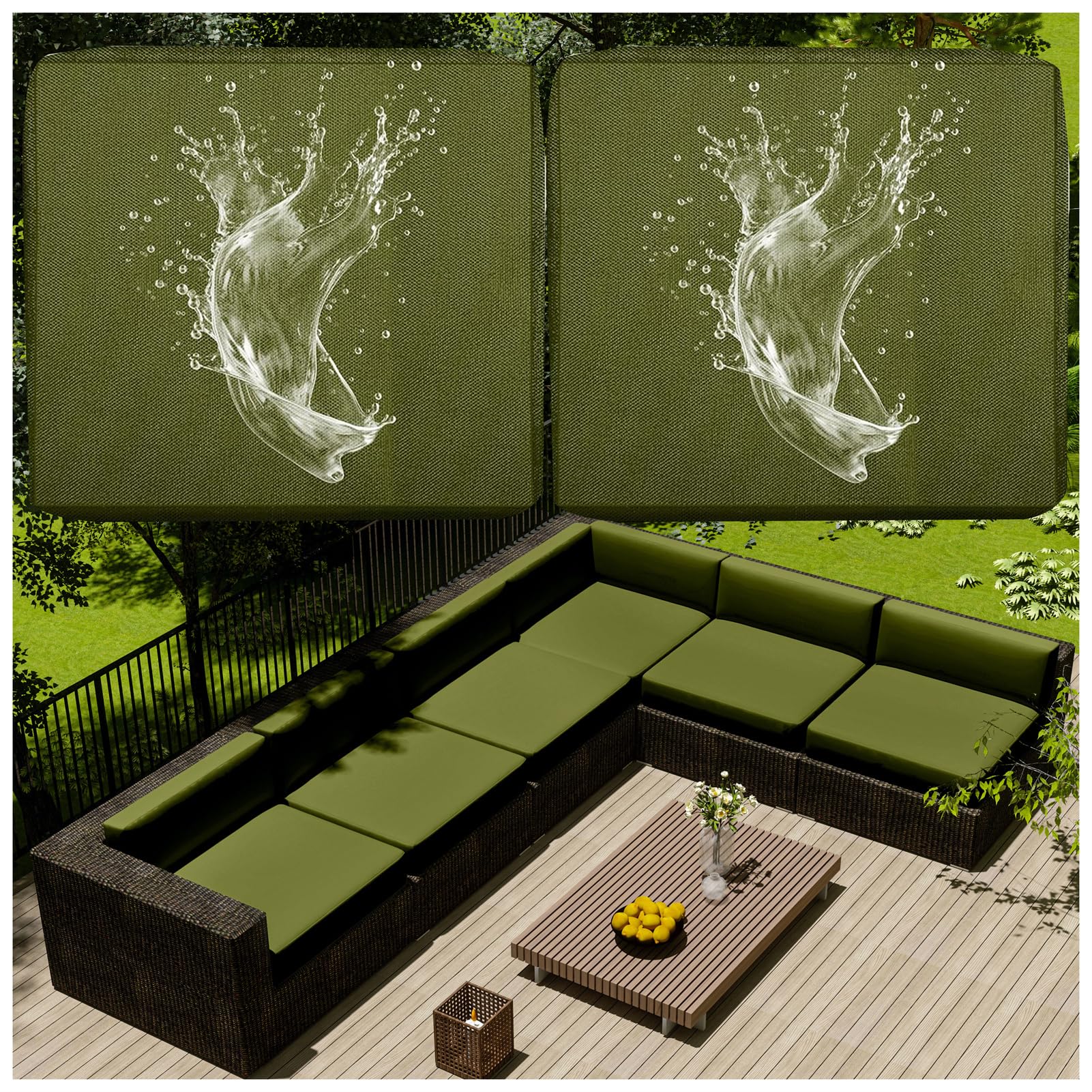 1/2/4 Pcs Patio Cushion Covers Waterproof – Outdoor Rattan Furniture Cushion Replacement Slipcovers with Zipper for L-Shaped Garden Sofa or Corner Couch (Matcha green,60x60cm 2 pcs)
