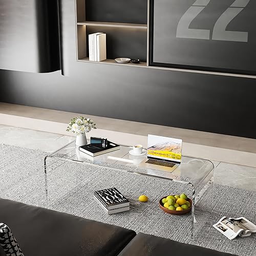 Miniatura 6 de Mesa de Centro Rectangular de Acrílico Transparente Premium de 44 pulgadas para Sala de Estar, Mesa Baja de Té Transparente Estilo Cascada de