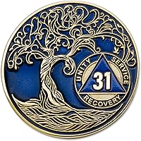 Vista 64 de Medallón AA de 5 años – Árbol de la Vida trenzado chapado en oro AA Chip de recuperación – morado