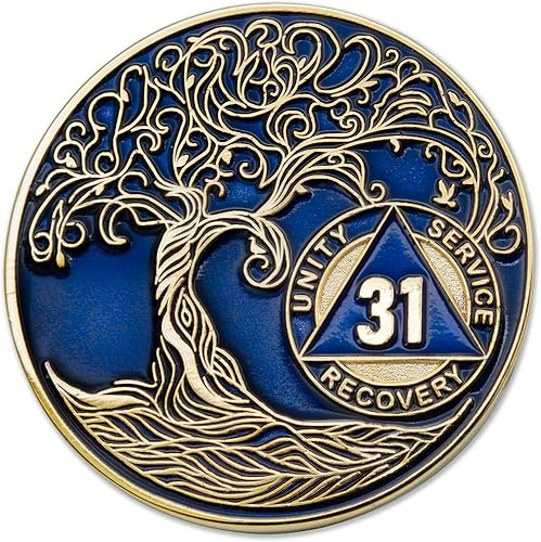 Miniatura 64 de Medallón/Ficha/Ficha de Recuperación AA Sobriety Mint de 2 Años, Árbol de la Vida Retorcido, Dorado - Negro