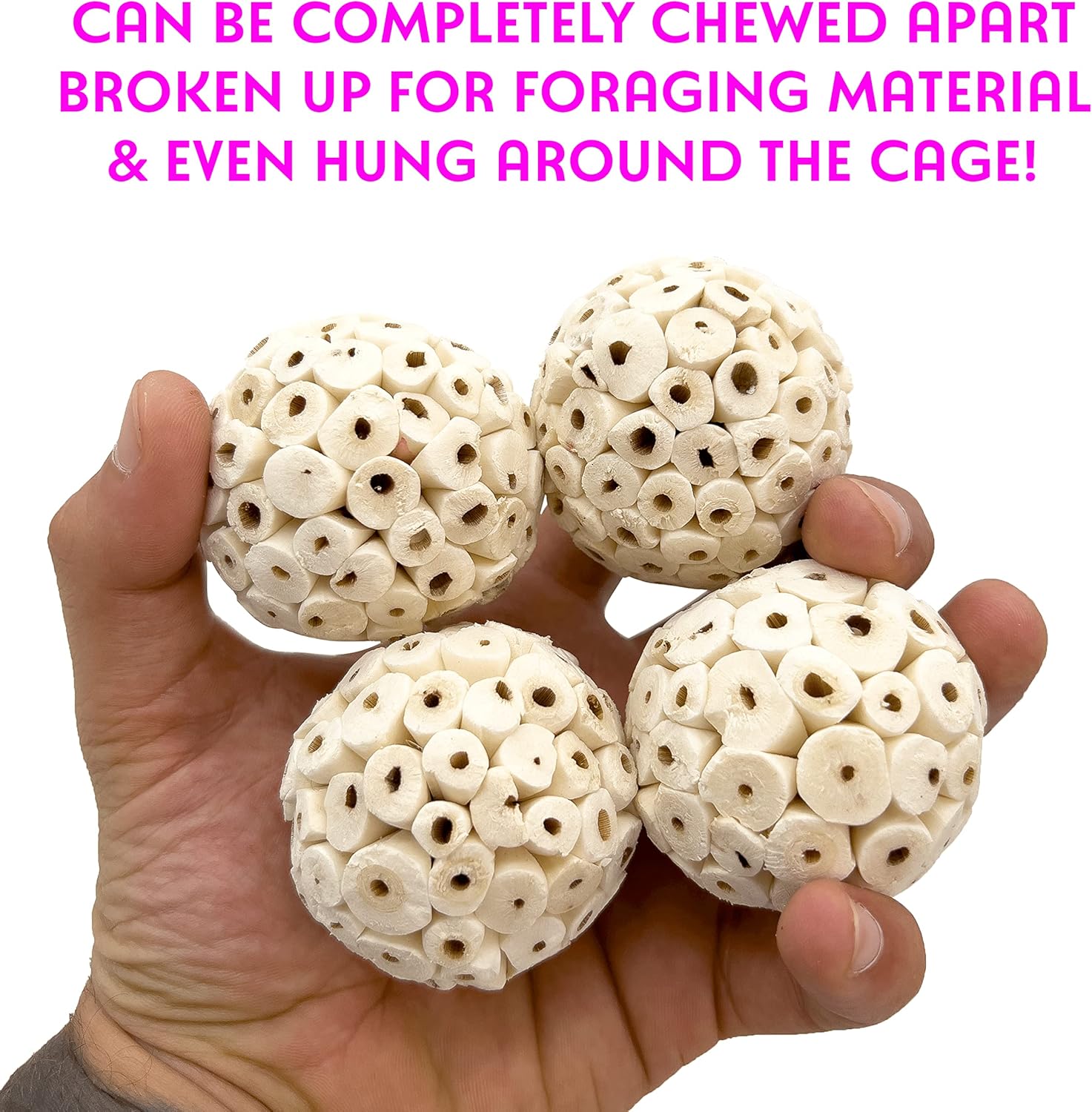 5106 Small Sola Bird Balls Pk12 - Handmade wooden bird foot toys, Formed from air dried pieces of sola wood, Lightweight, Easily breaks apart, Shredding fun, Great for small and med size birds