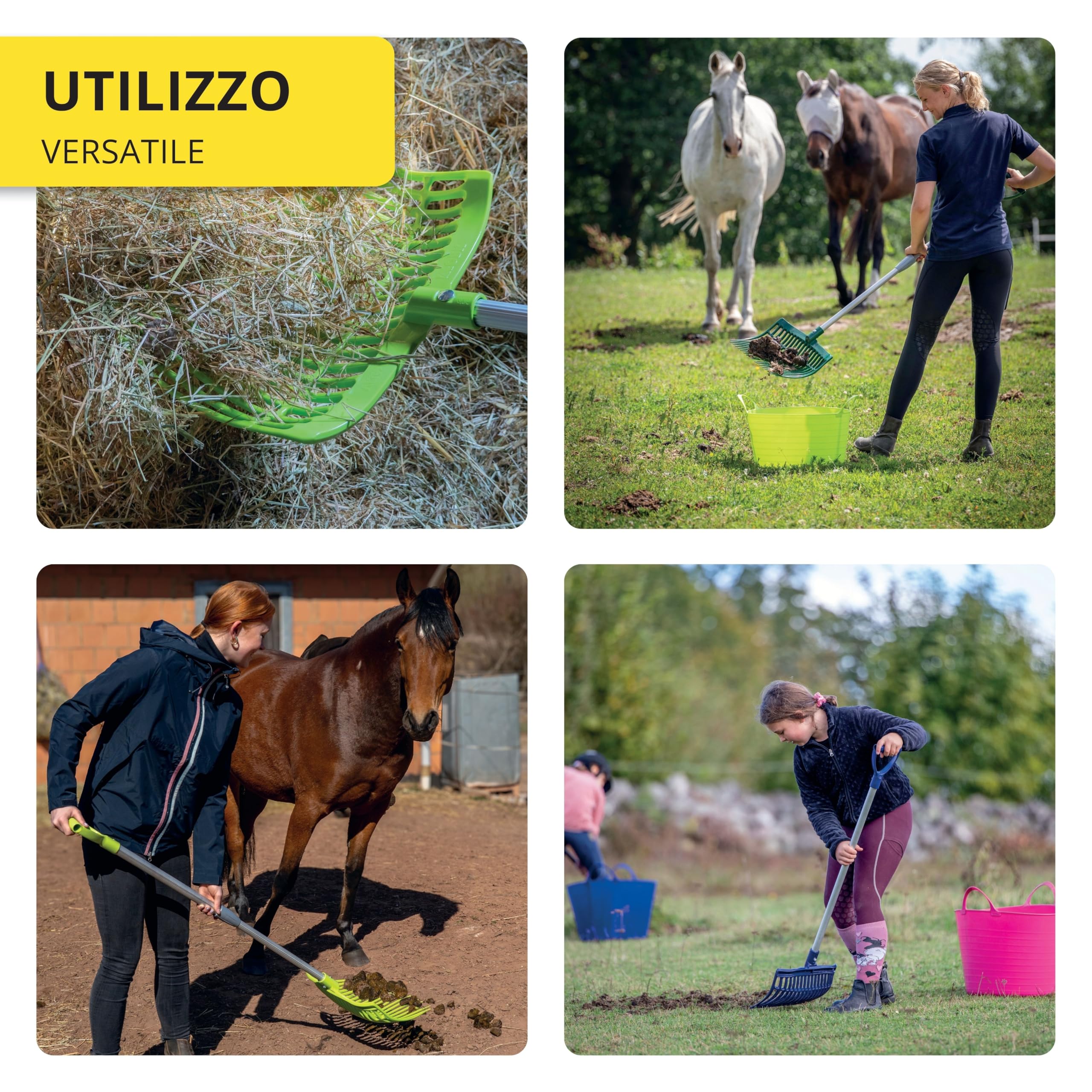 horizont forca svedese con manico in alluminio regolabile 75–115 cm – forca per letame leggera e robusta per bambini e adulti – ergonomica e resistente alle intemperie – forca per fieno