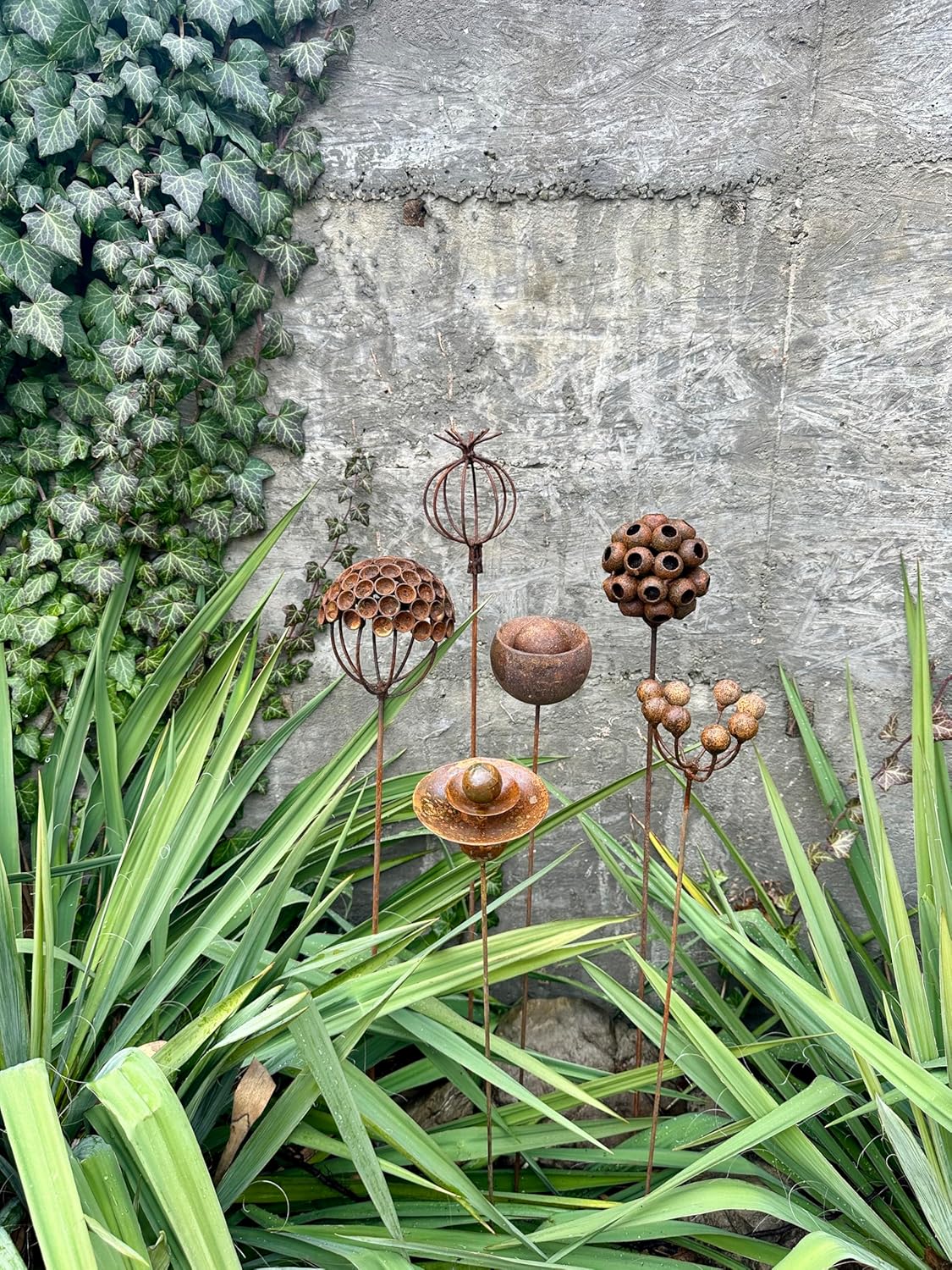 Set of 6 Rustic Metal Exotic Flowers – Handmade Garden Decor, Unique Landscaping Art, Bee & Butterfly Friendly