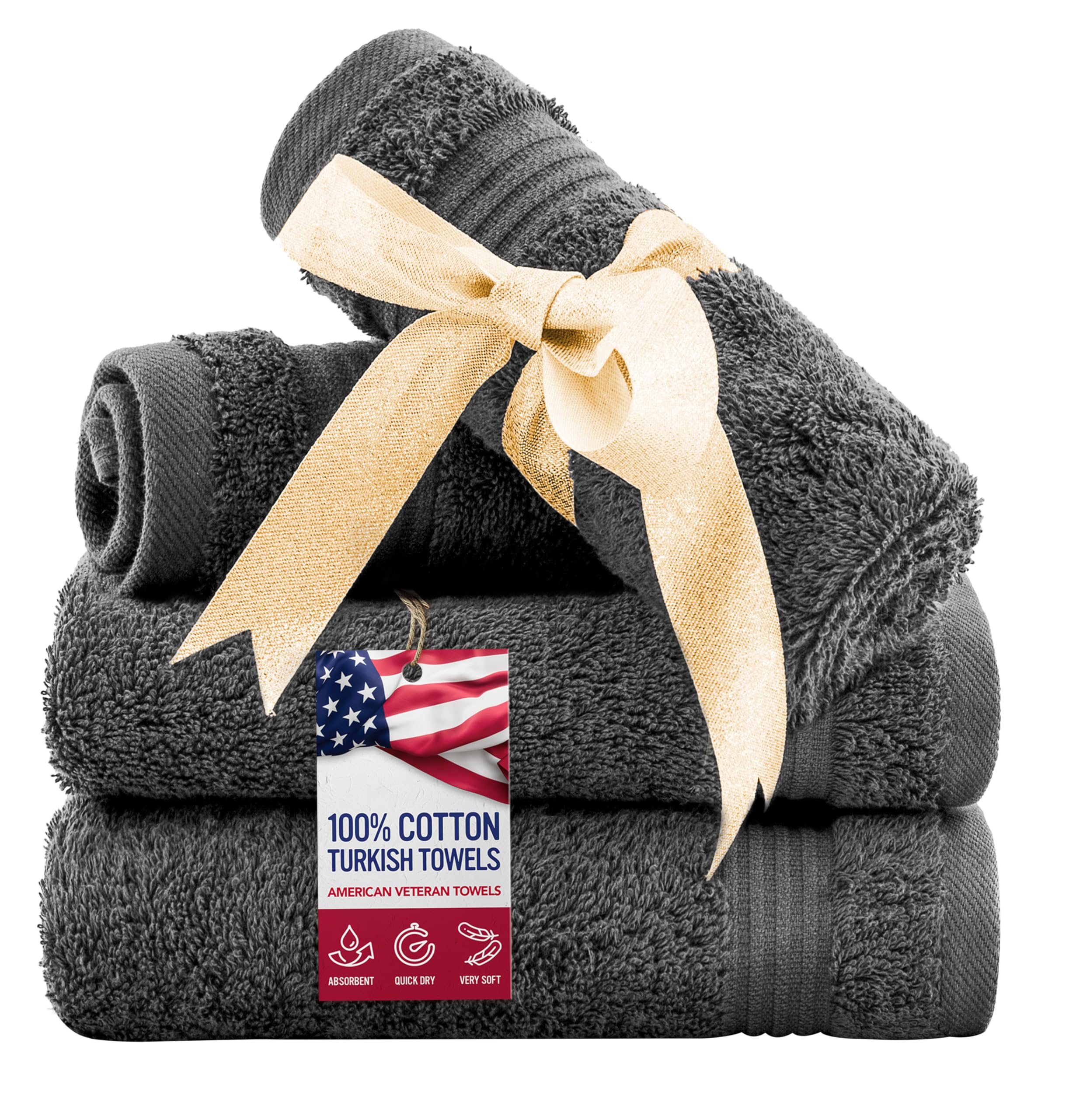 American Veteran Towel, 100% Cotton Turkish Washcloths for Bathroom Essentials 4 Pack, Soft Absorbent Wash Cloths Quick Drying Small Towels Washrags, Dark Gray-image-43