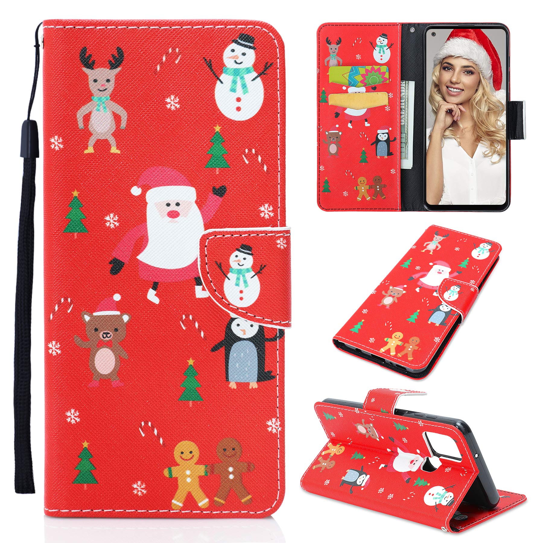 Digitek for Samsung A21S Case - Samsung Galaxy A21S Phone Case Leather Flip Wallet Cases with Magnetic Stand Card Holder Slot Folio Soft TPU Protective Shockproof Cover Christmas for Women Girls