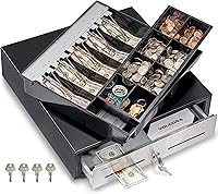 Vista 9 de Volcora Cajón de caja registradora para sistema de punto de venta (POS) con bandeja de efectivo de 2 niveles totalmente extraíble, 5 billetes/8