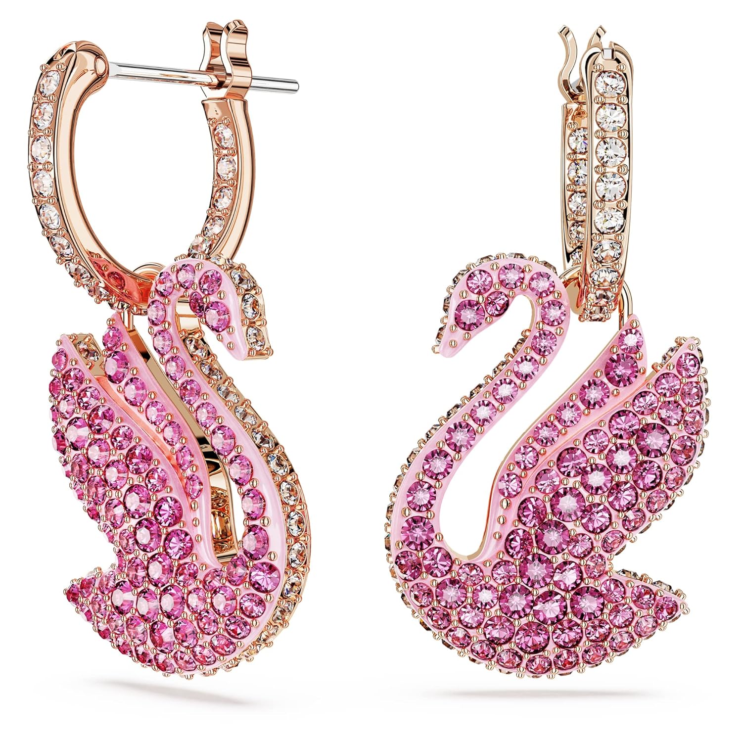 SWAROVSKI Iconic Swan Drop Pierced Earrings Swan Motif with Pink Crystal Pav on a rose-gold tone Finished Setting