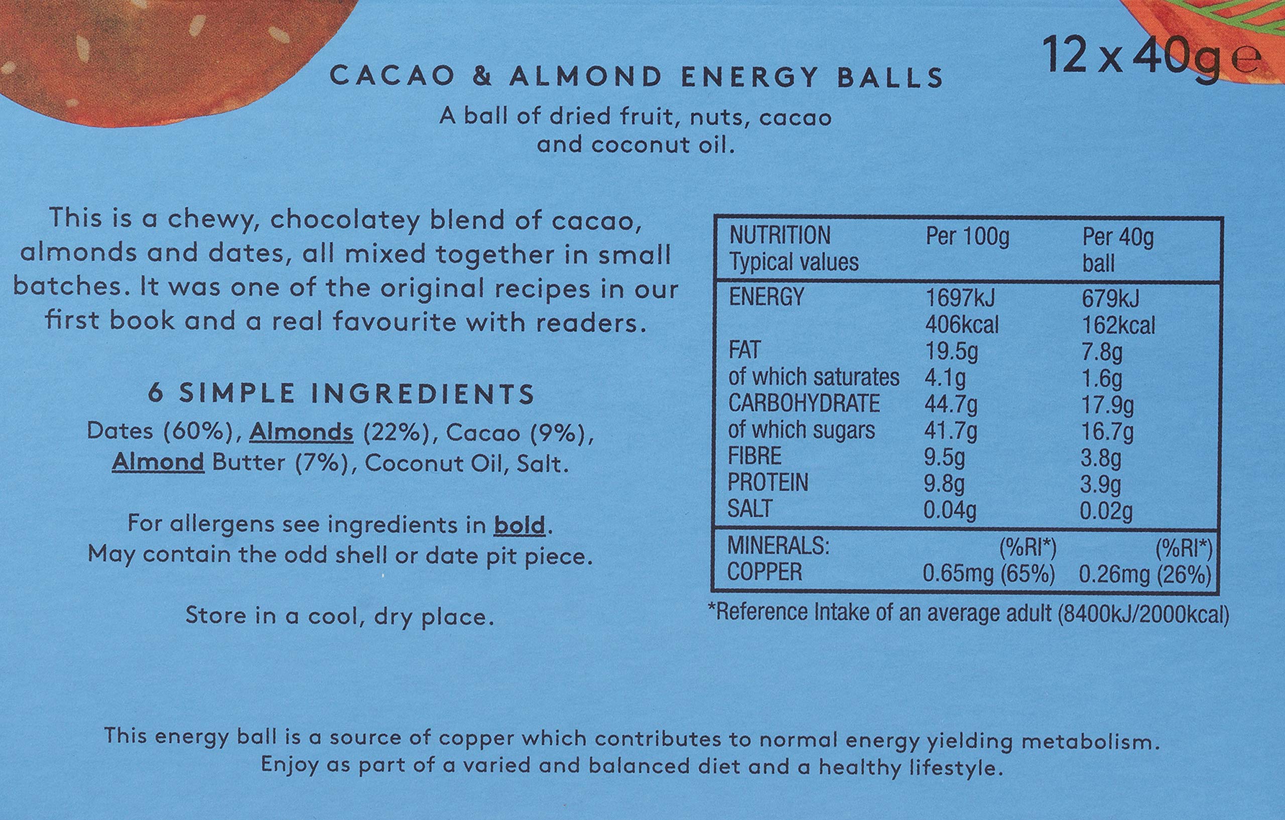 Deliciously Ella Energy Ball Cacao / Almond Multipack 12 x 40g vegane Energiekugeln gesunde Snacks glutenfrei zuckerfrei
