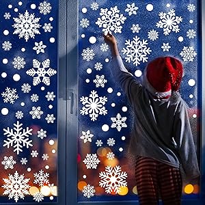 116PCS Christmas Decorations, 9 Sheets Christmas Window Clings, Snowflake Window Clings Decals, Double Sided Xmas Snowflake Decal Stickers for Winter Holiday Home Indoor Decorations Decor Supplies