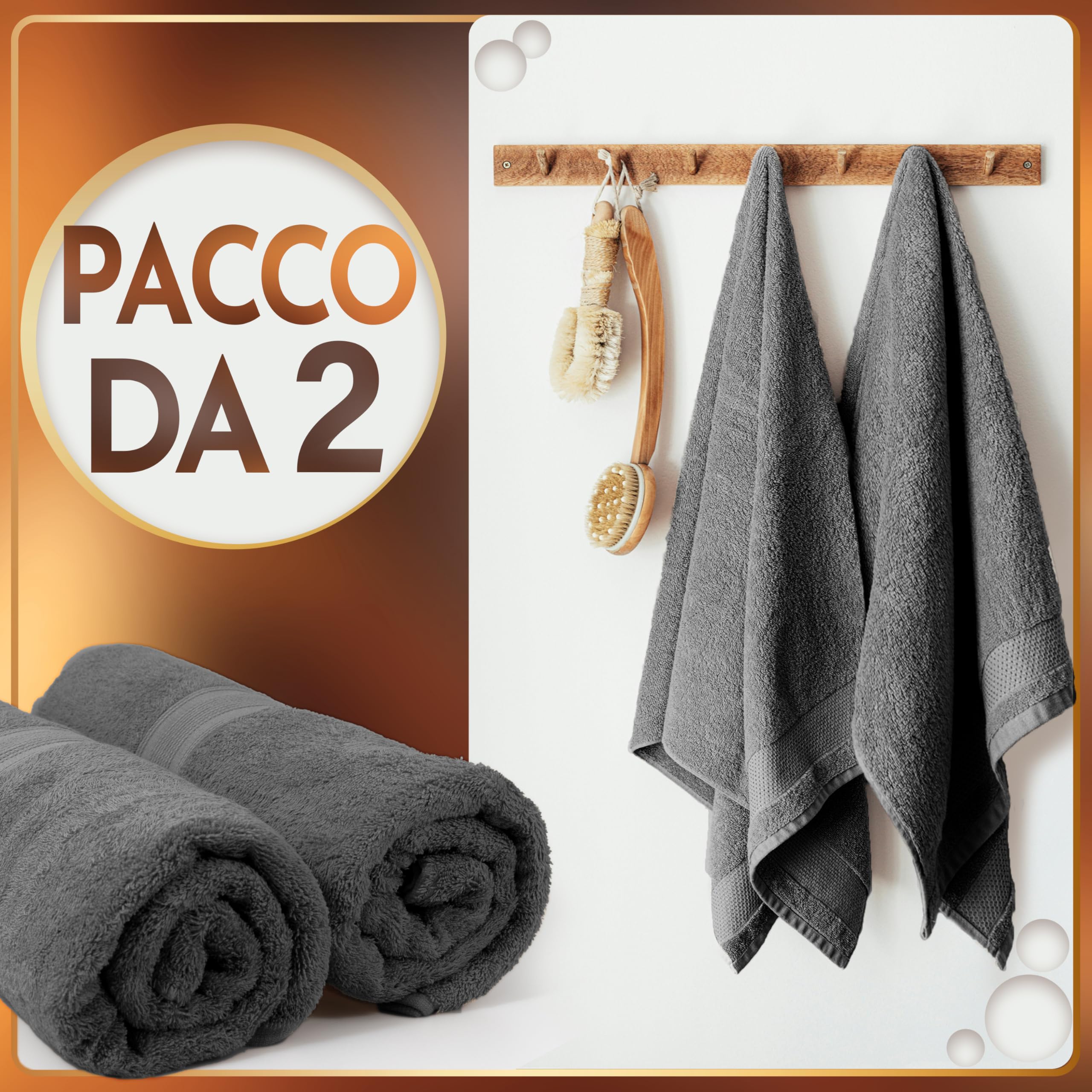 NatureMark - Confezione da 2 Asciugamani Sauna, Qualità Premium, 80 x 200 cm, 100% Cotone, Grigio Antracite