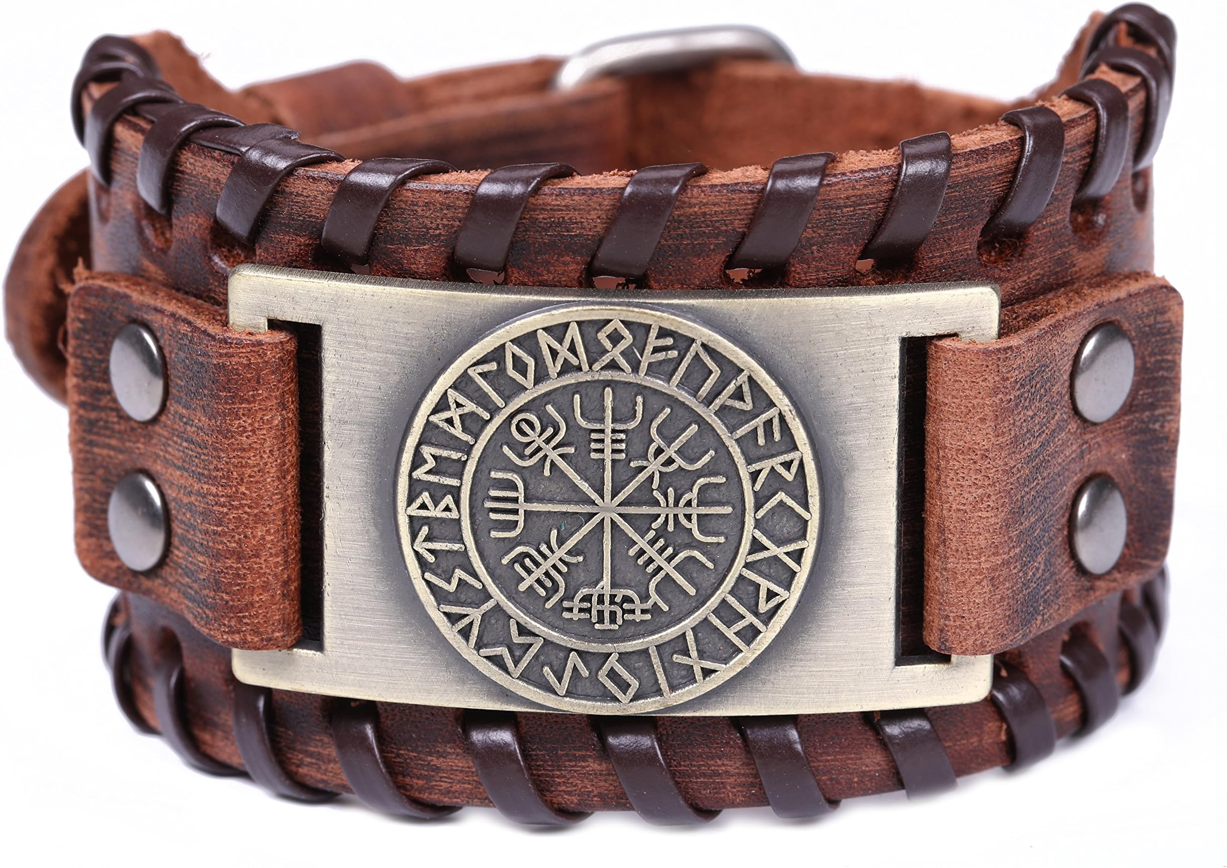 Viking Vegvisir Campass Leather Bracelets for Men Nordic Runes Vintage Jewelry
