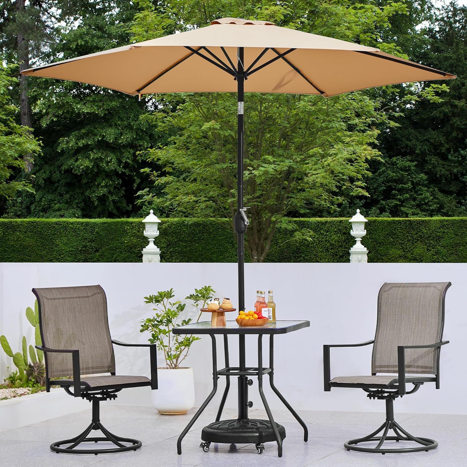 Yaheetech 45lbs Heavy Duty Round Umbrella Base with 4 Lockable Rolling Wheels & 2 knobs, Outdoor Antiqued Umbrella Stand, 20” Market Patio Umbrella Base for Garden, Yard, Lawn Black