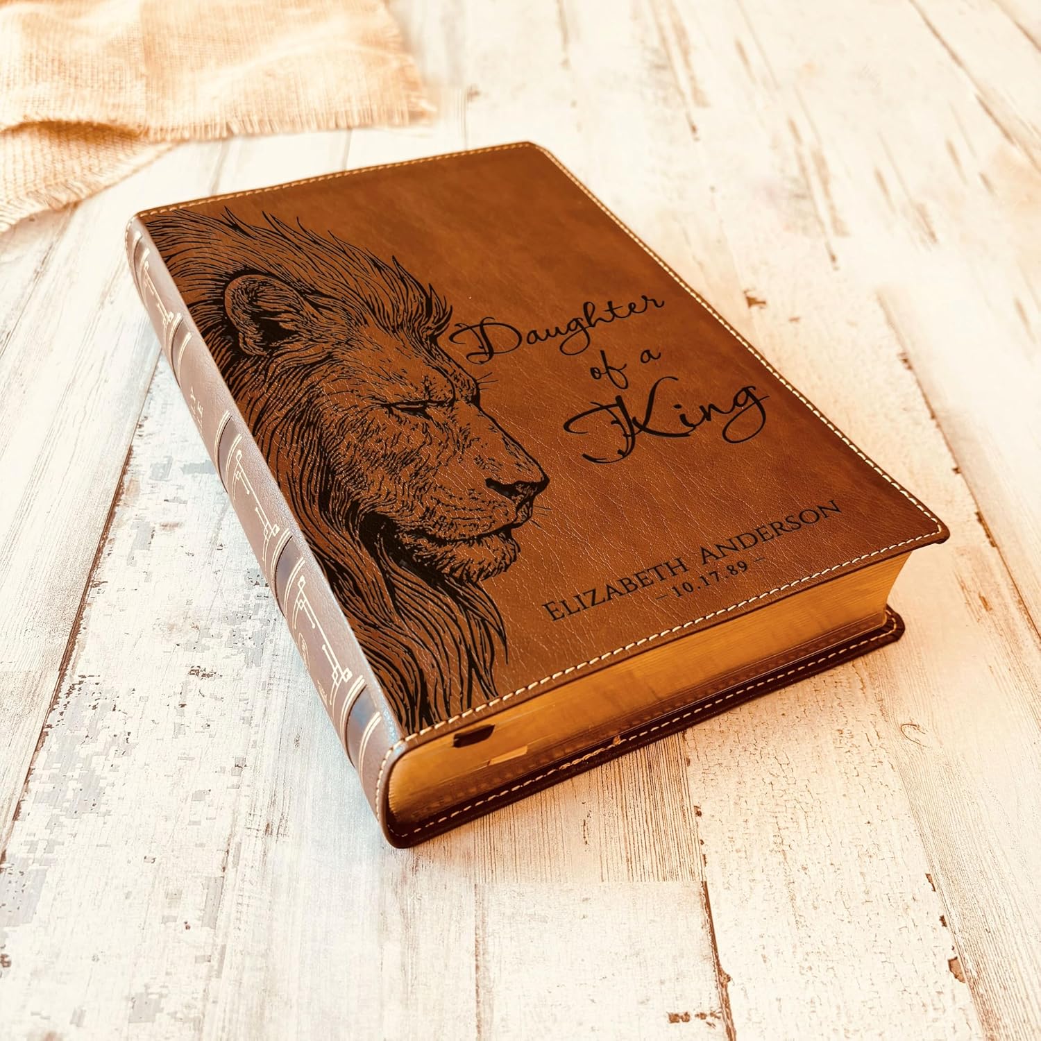 Personalized NKJV Wide-Margin Bible, Custom Engraved Name, Daughter of a King Lion Design, Christian Gift, Baptism Gift, Bible Gift for Her