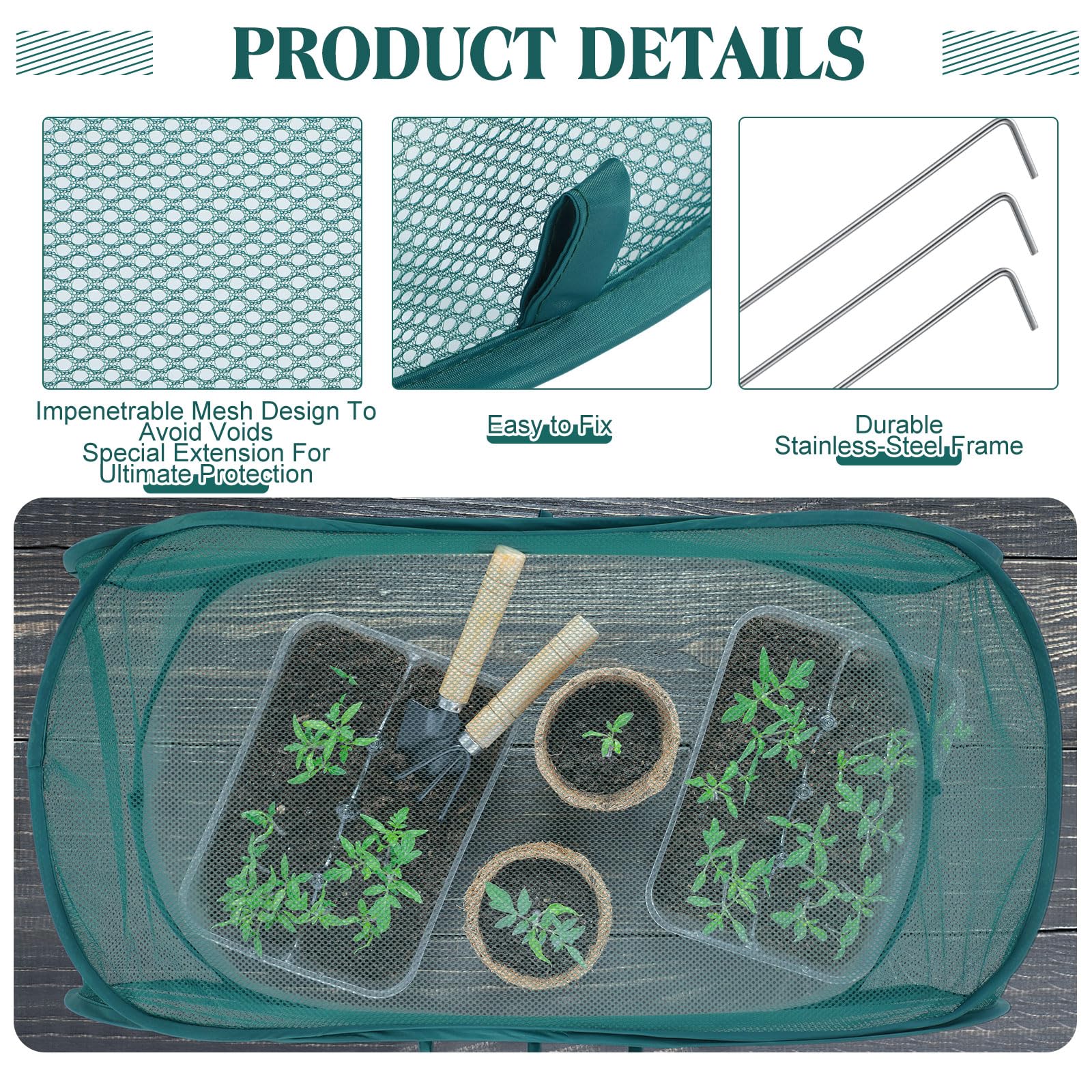 Threehoney Pop-Up-Netz-Pflanzenschutz, mit Bodennägeln für den Garten, Netzschutz zum Schutz von Gemüse, Obst, Sämlingen, Blumen vor Tieren, 88,9 x 35,6 x 40,6 cm, 6 Stück