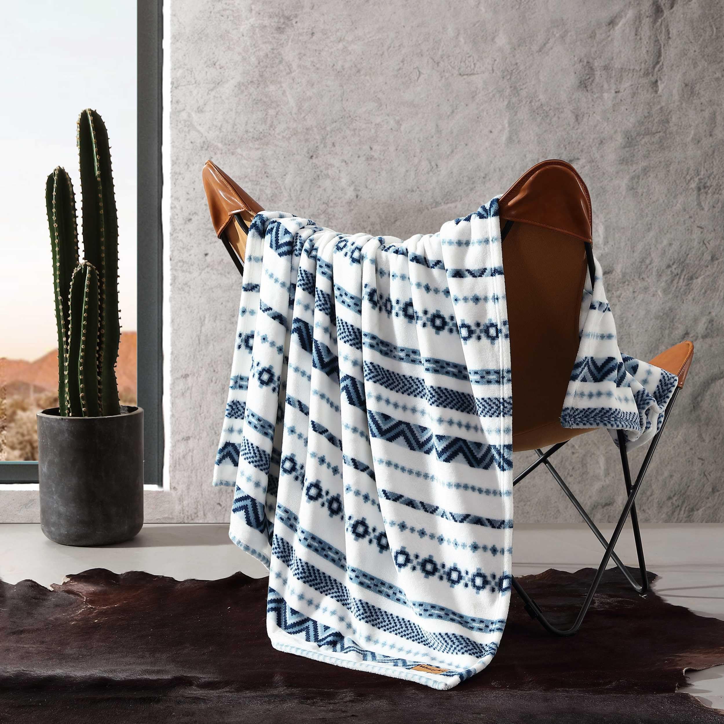 Wrangler - Throw Blanket, Soft Plush Fleece Bedding, Western Decor for Bed or Couch (Diamond Trail Blue, 50" x 60")