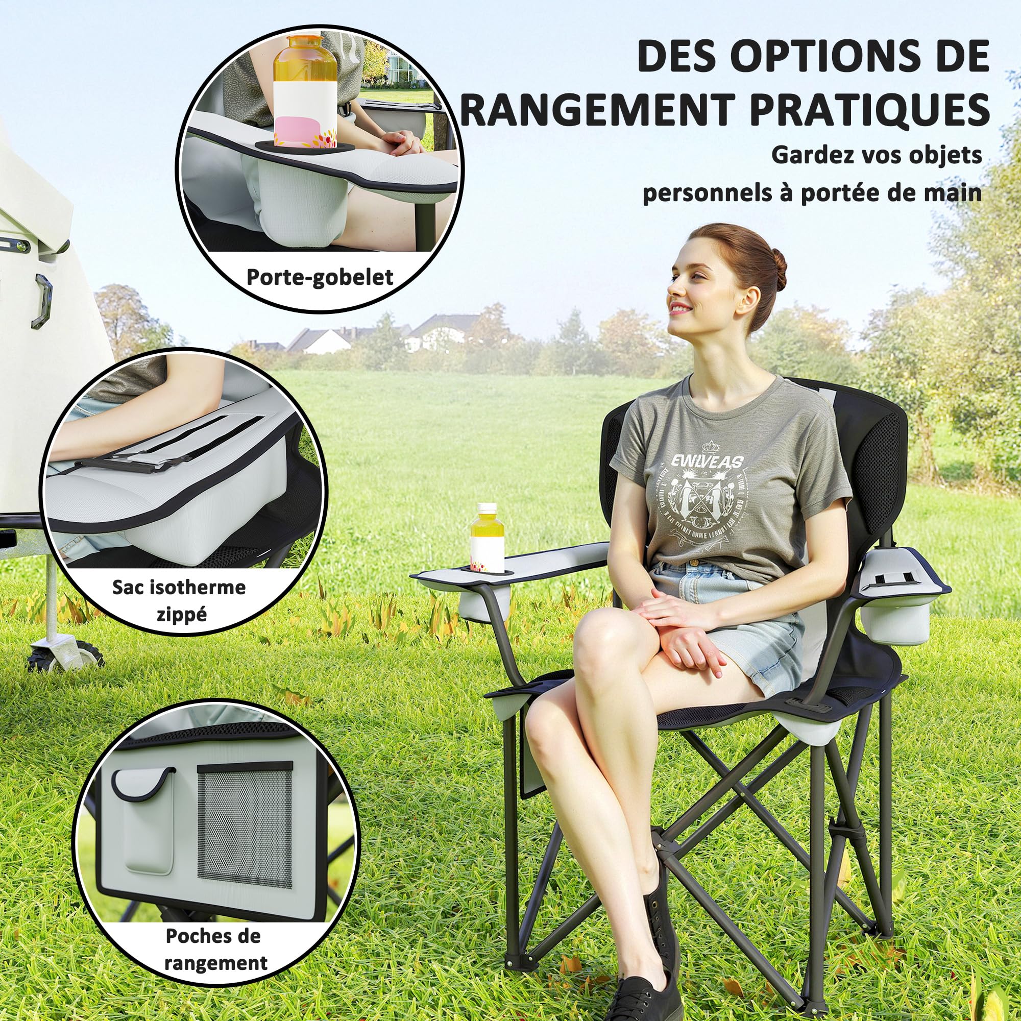 Outsunny Chaise Pliante Camping Chaise de Pêche Rembourrée