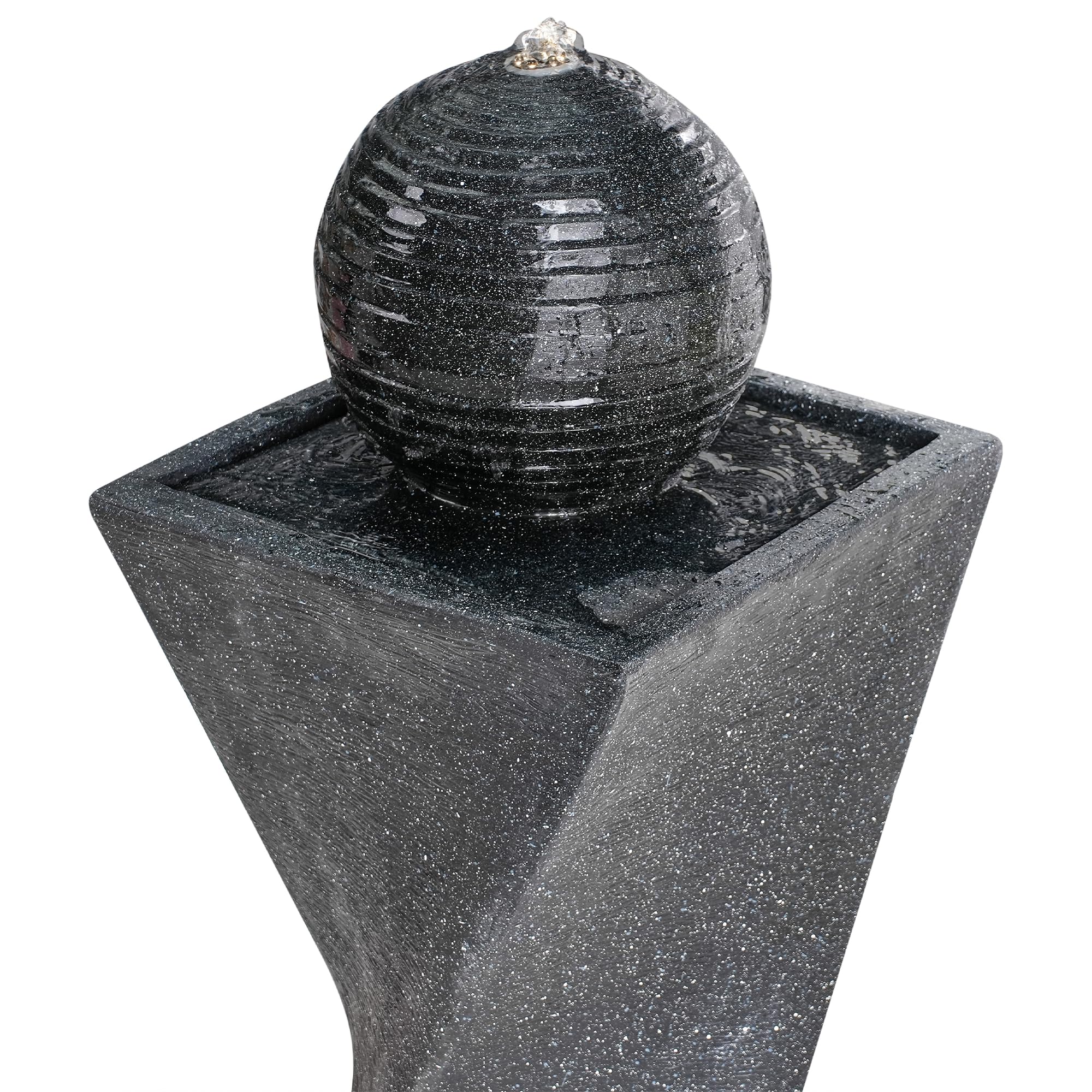 Beliani Gartenbrunnen Wasserspiel mit LED-Licht aus Kunstharz Graphitgrau Acquacheta