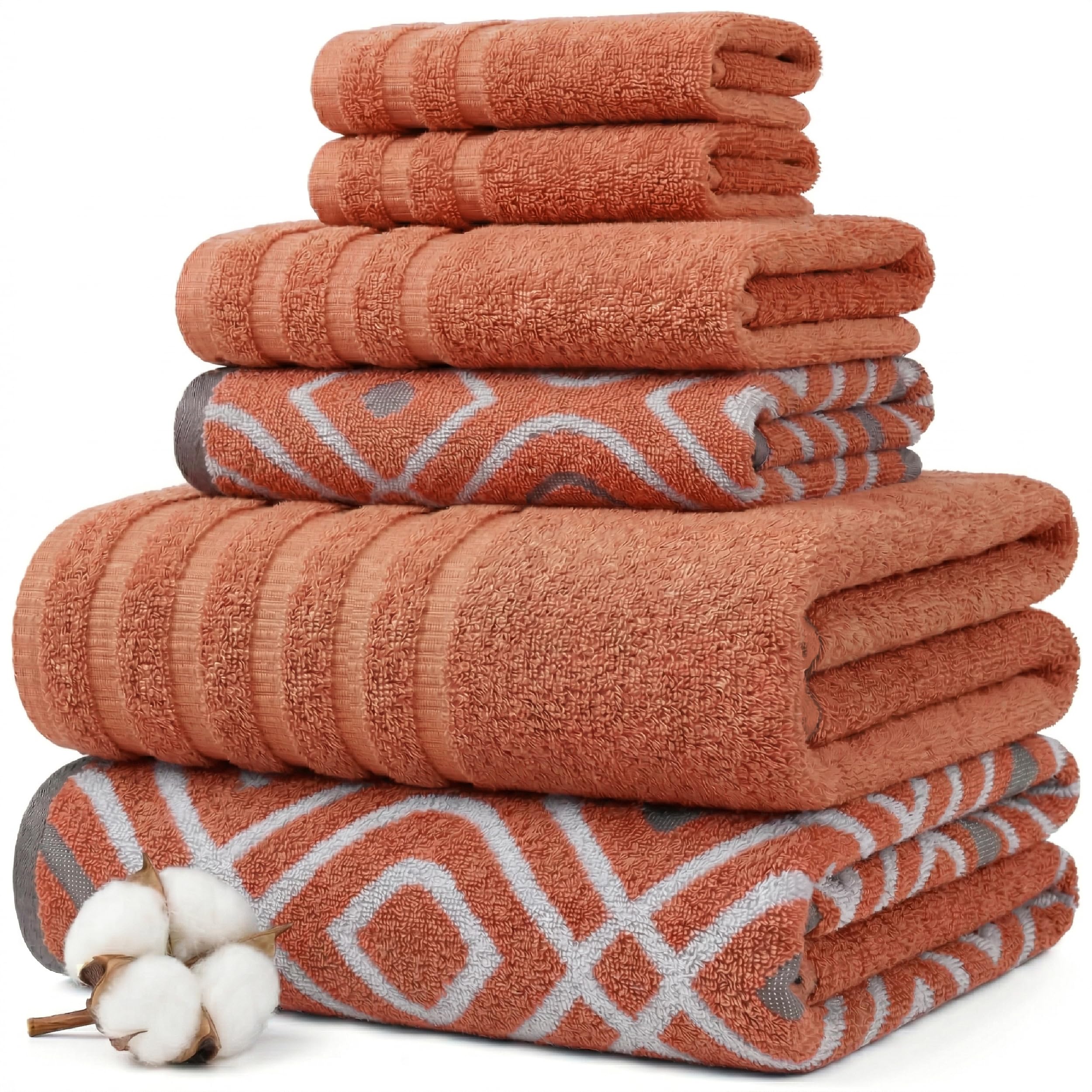 Modern Threads Classic Diamond 6-Piece 100 Cotton Towel Set Yarn Dyed Jacquard Includes 2 Bath Towels 2 Hand