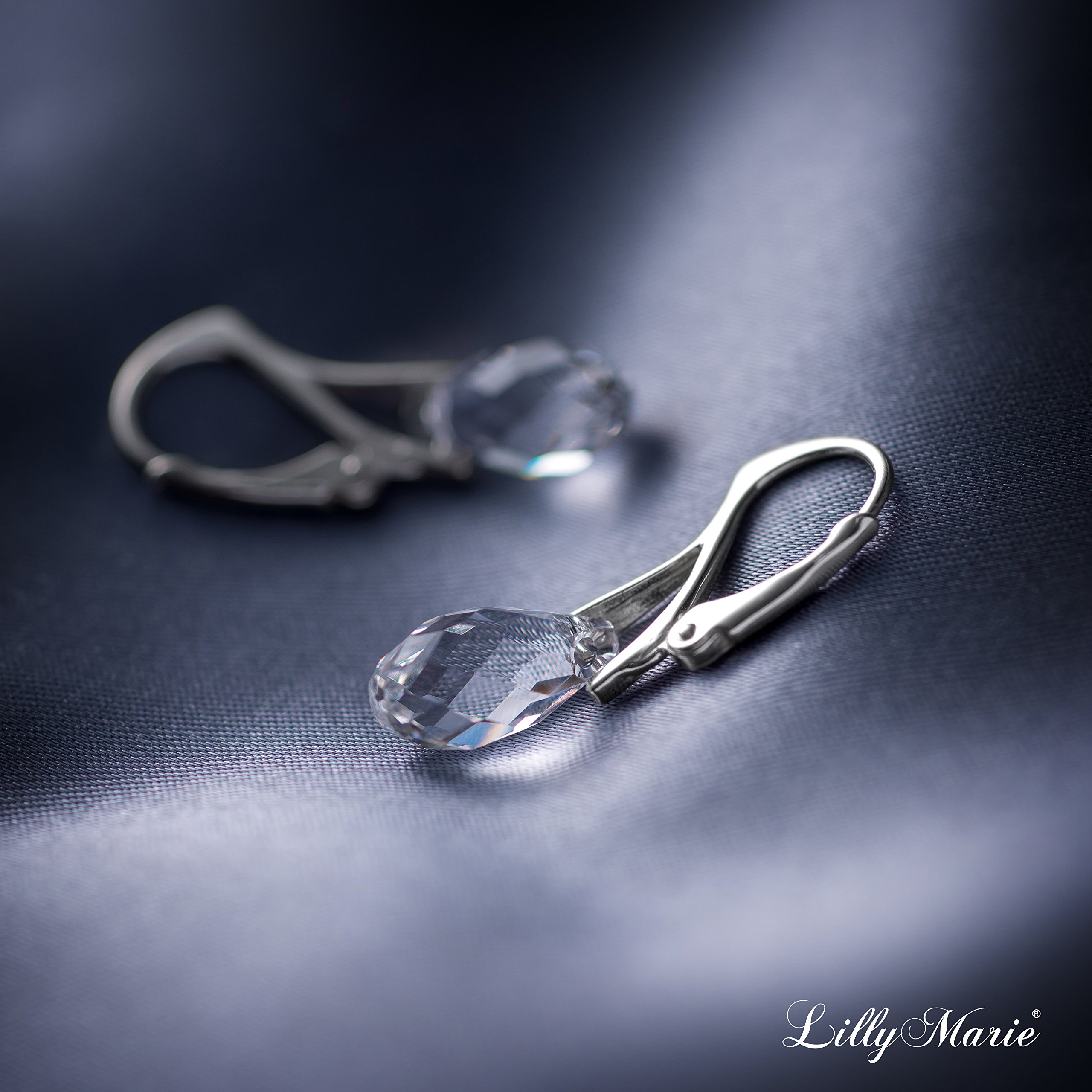 LillyMarie Pendientes Colgantes De Plata De Ley Con Cristal En Forma De Gota Y Cierre A Presión