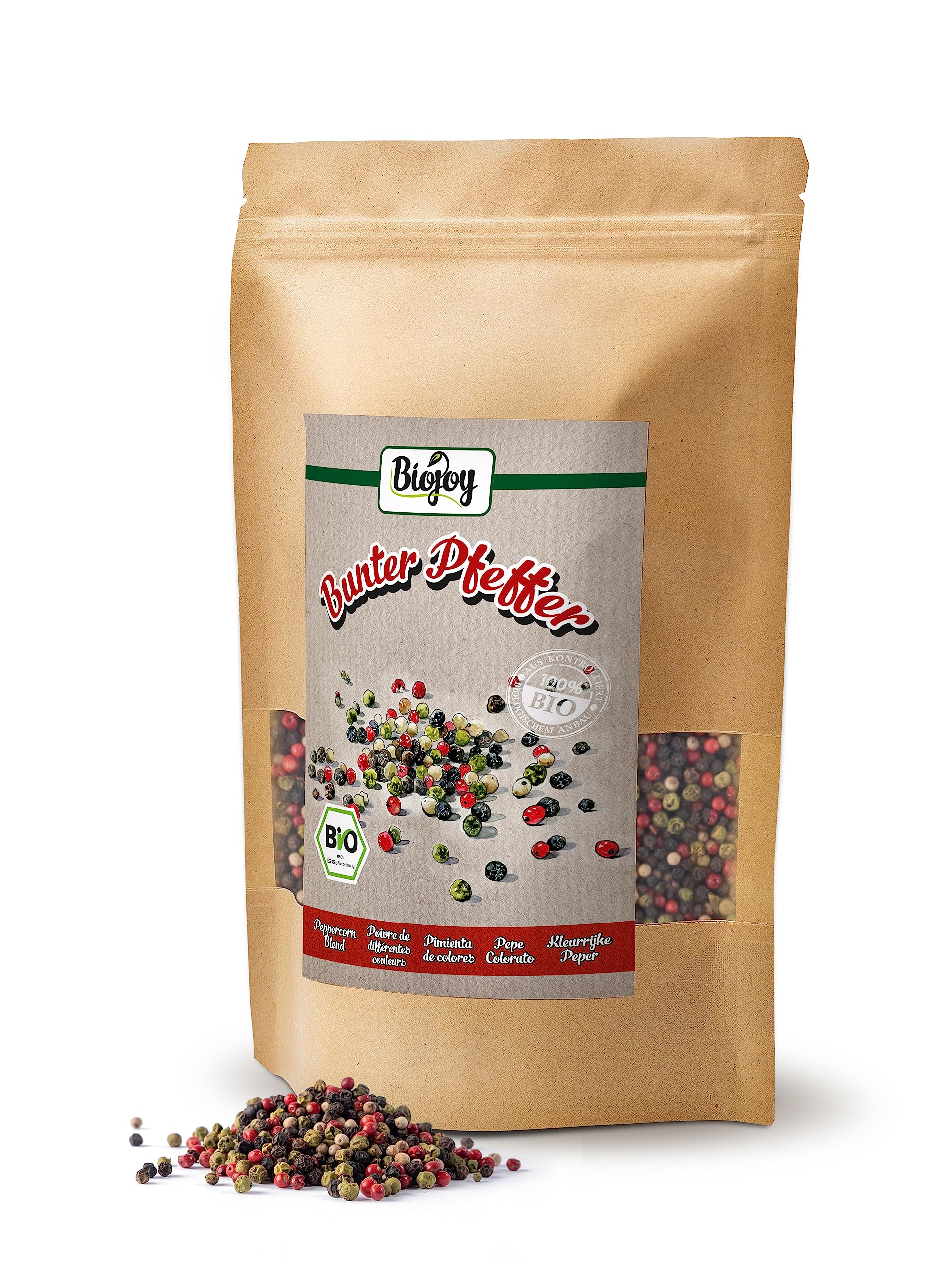 Biojoy Grani di pepe misto BIO (500 g), interi grani, Pepe Mix (bianco, rosa, verde, nero)