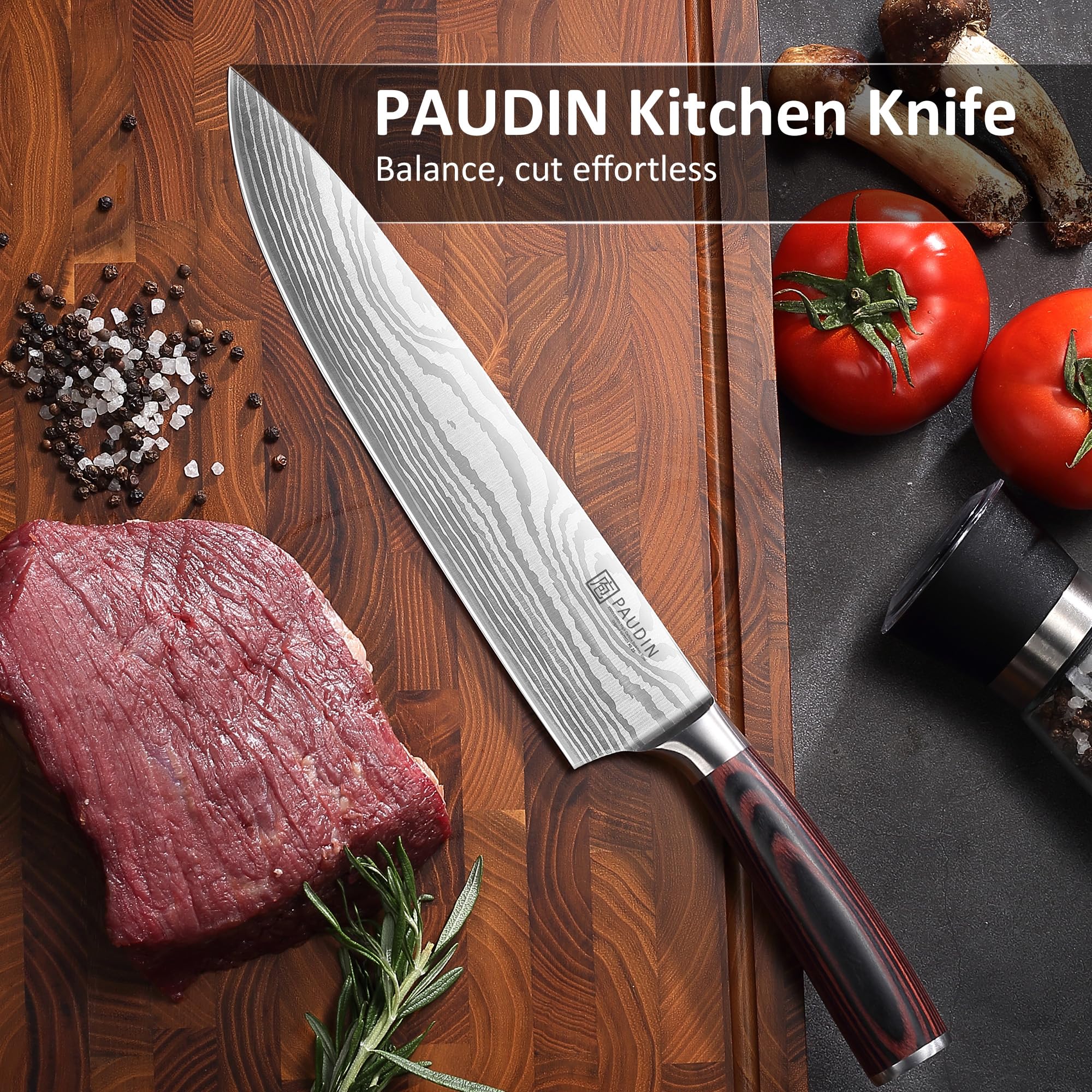 PAUDIN Chef Knife, 10 Inch Meat Knife, Ultra Sharp Kitchen Knives — Amazon image 7